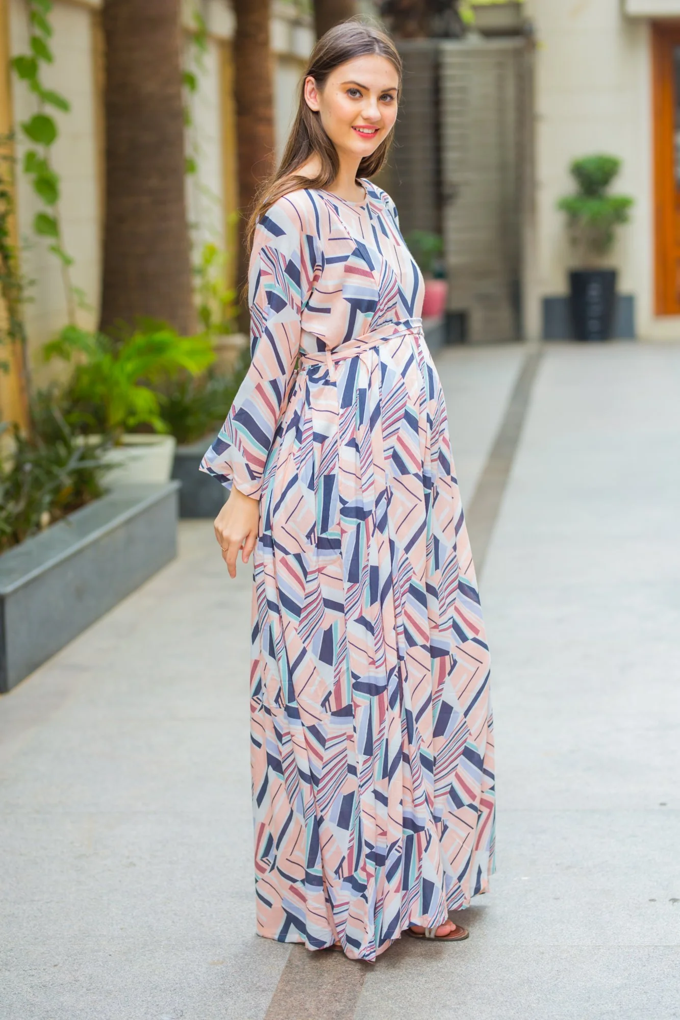 Abstract Pastel Maternity & Nursing Maxi Dress - Chenance