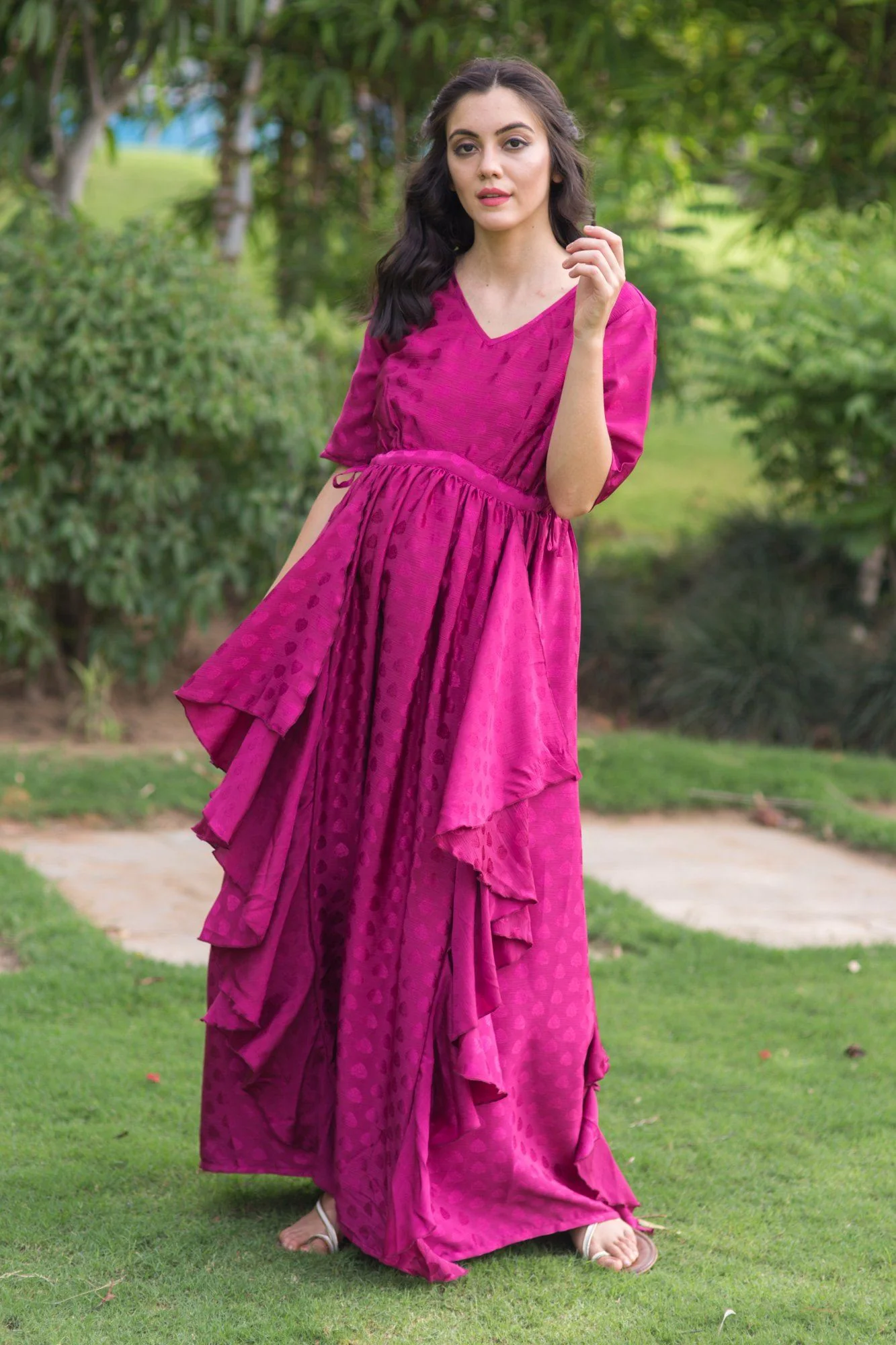 Luxe Rosewood Embellished Satin Maternity Dress - Chenance