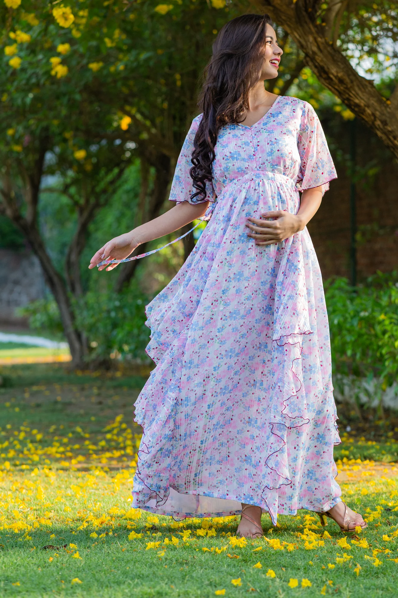 Luxe Soothing Light Pink Maternity & Nursing Flow Dress - Chenance