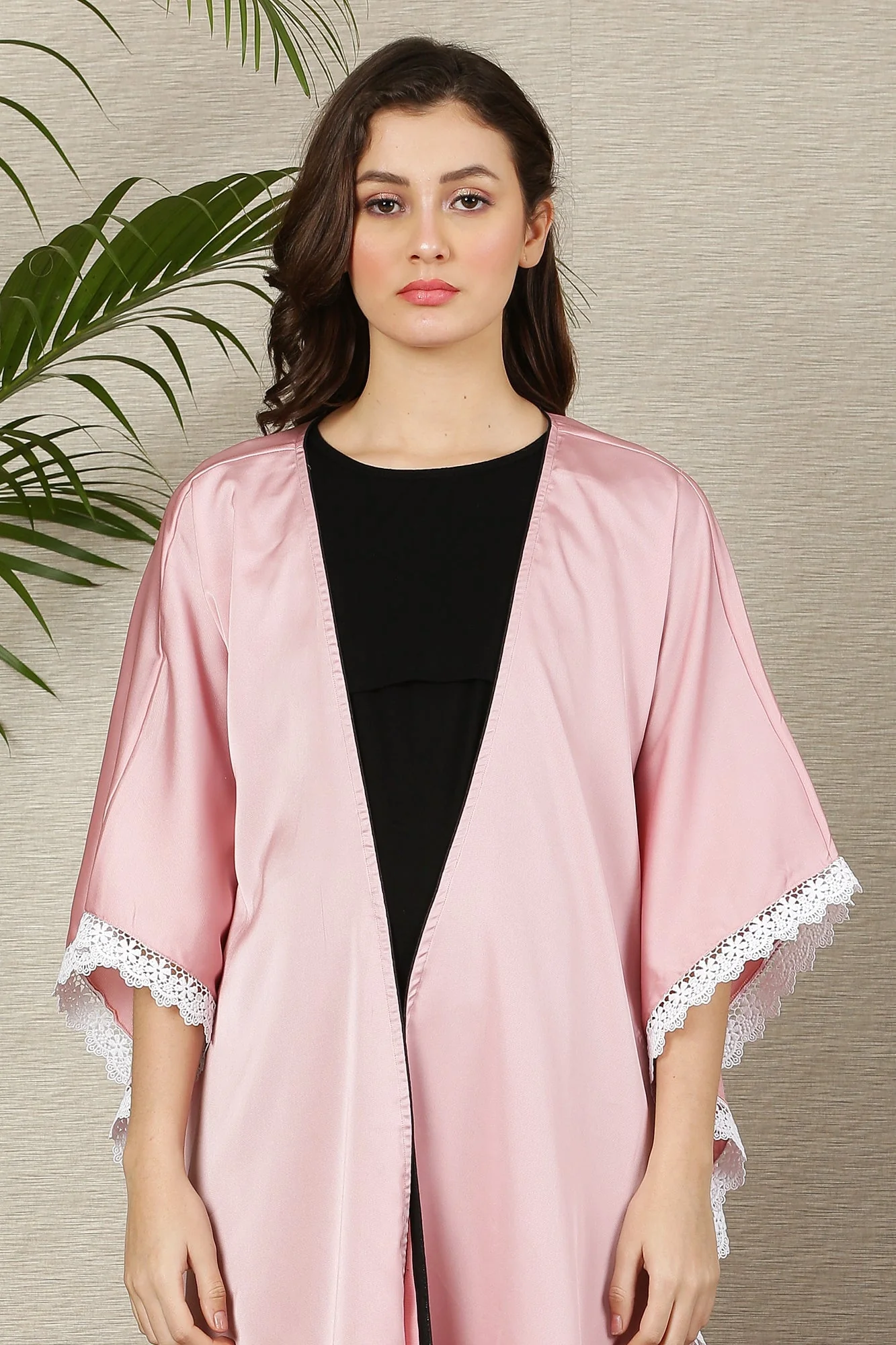 Regal Blush Pink Cascading Maternity Satin Cover Up - Chenance
