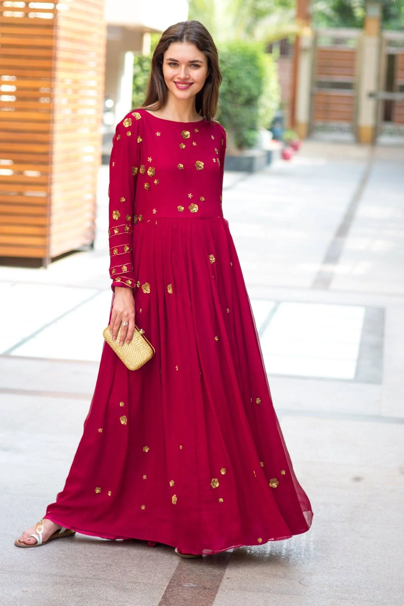 Premium Berry Chiffon Embroidered Maternity Dress - Chenance