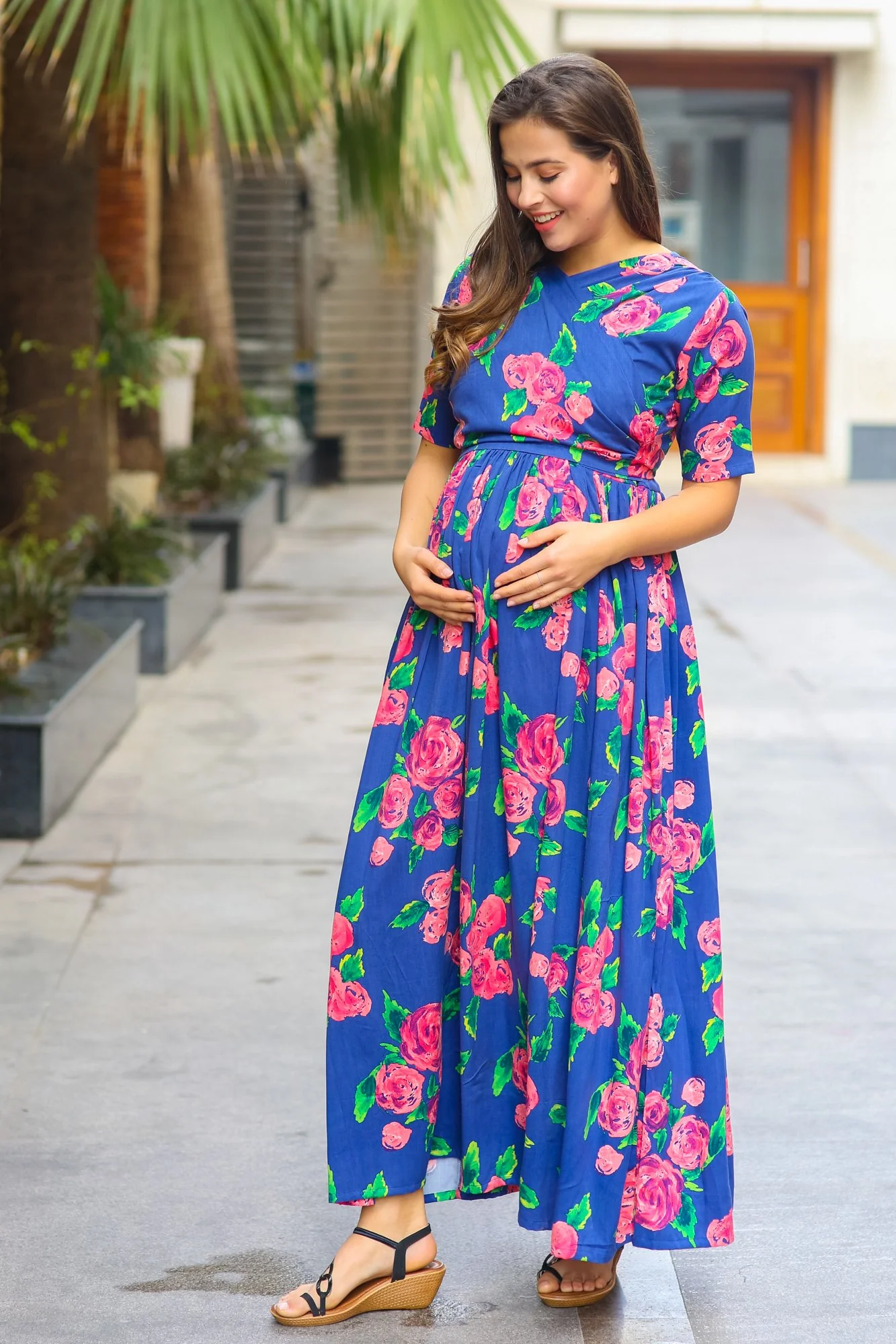 Rose Blossom Maternity & Nursing Wrap Dress - Chenance