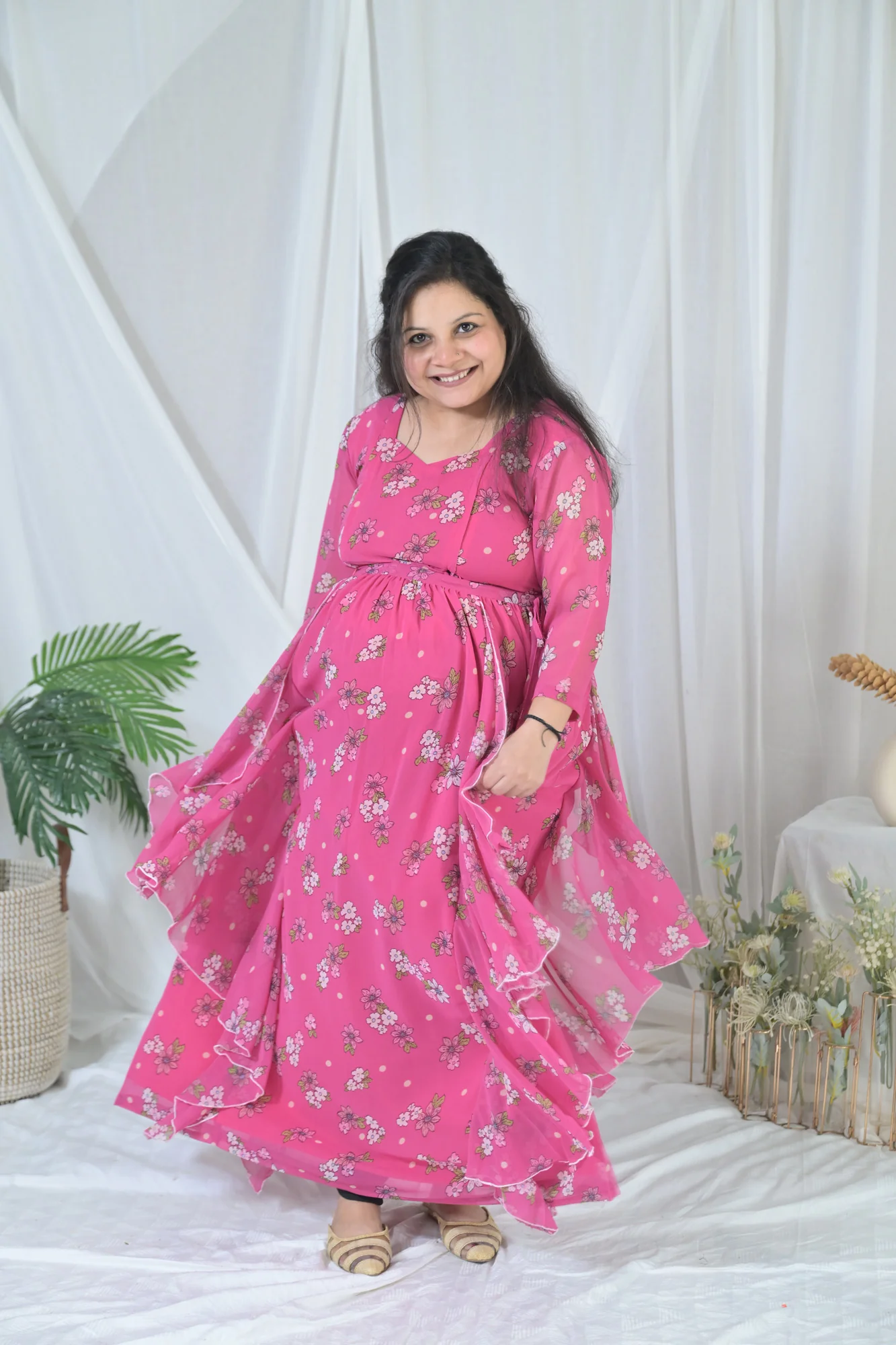 Blossom Rose Pink Maternity & Nursing Flow Dress - Chenance