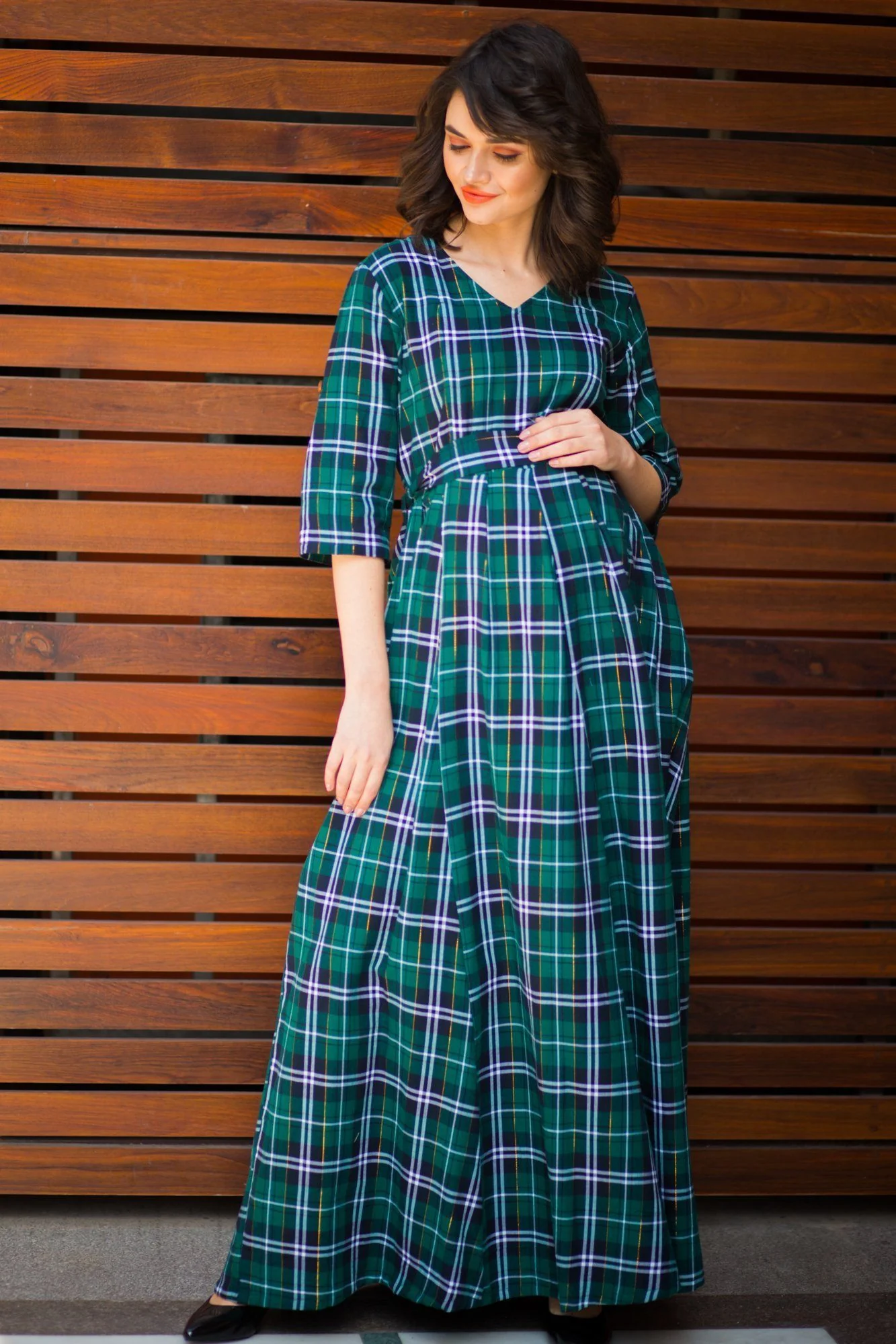 Nautical Teal Plaid Maternity & Nursing Maxi Dress - Chenance