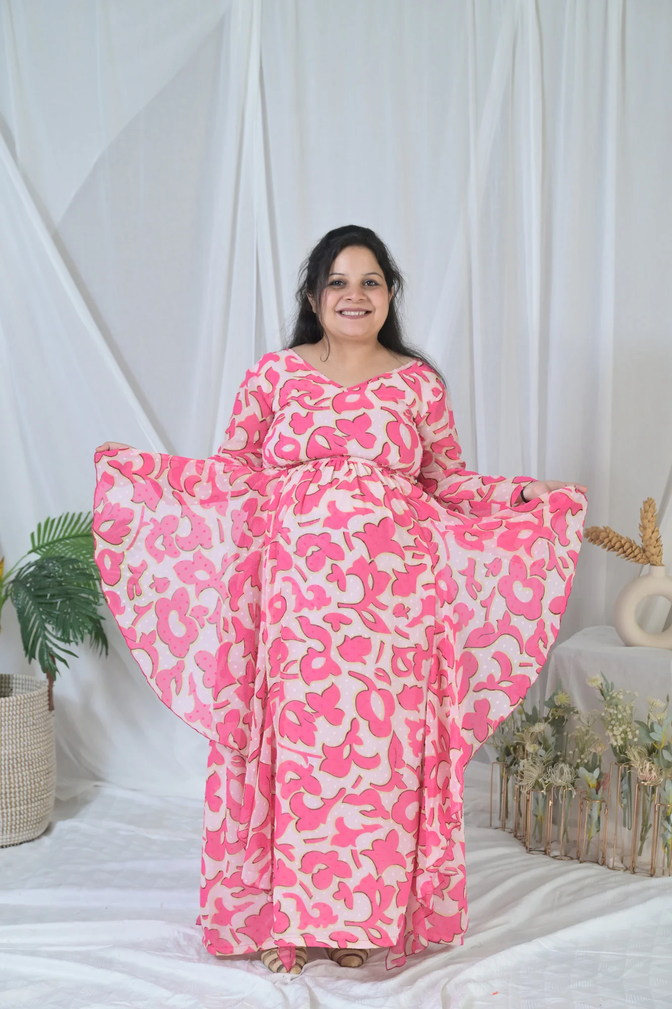 Jolly Pink Floral Maternity Flow Dress - Chenance