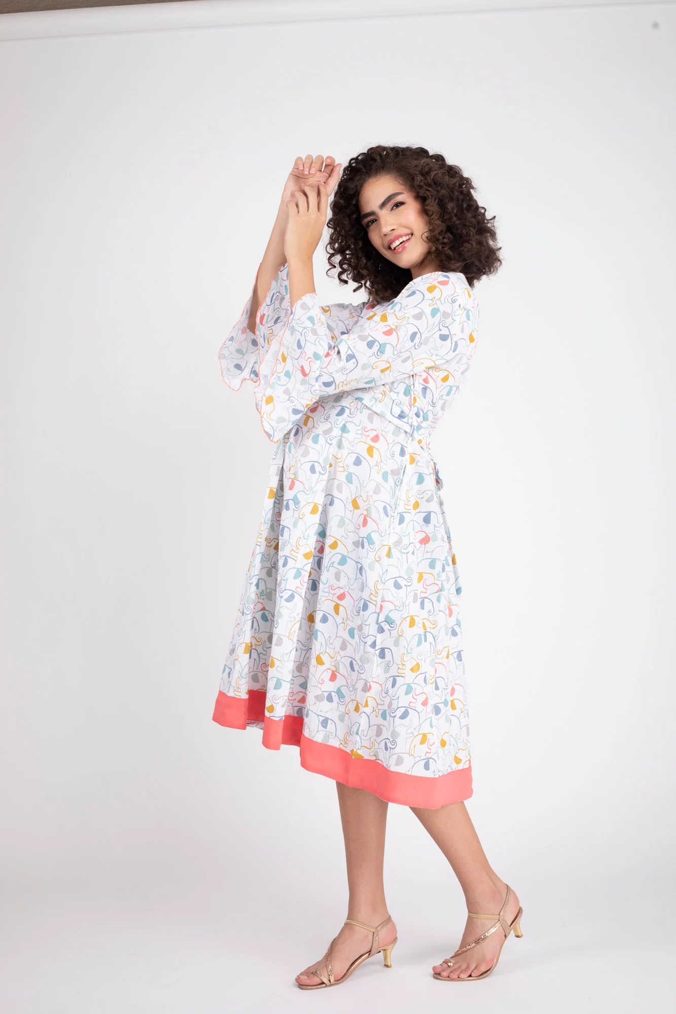 Abstract White Front Button Maternity & Nursing Linen Dress - Chenance