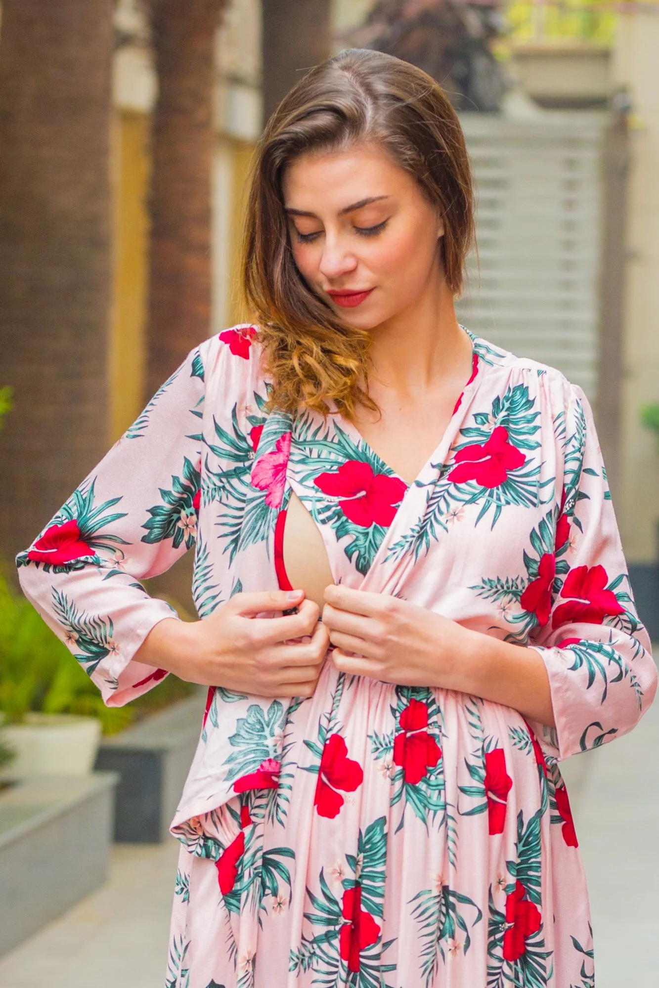 Pink Hibiscus Maternity & Nursing Wrap Dress - Chenance