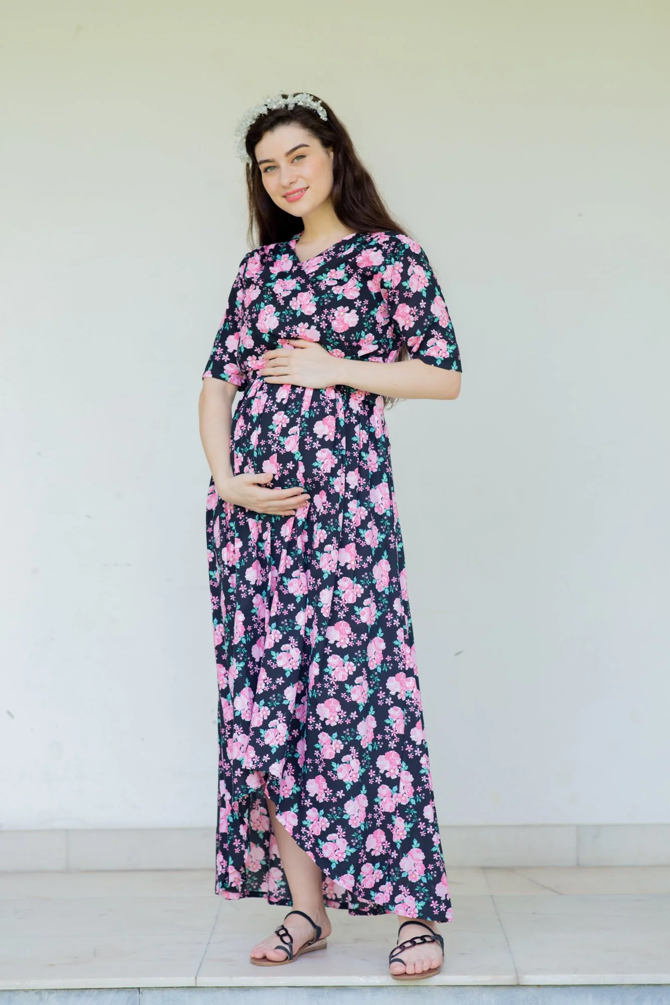 Midnight Breeze Maternity & Nursing Hi-Low Wrap Dress - Chenance