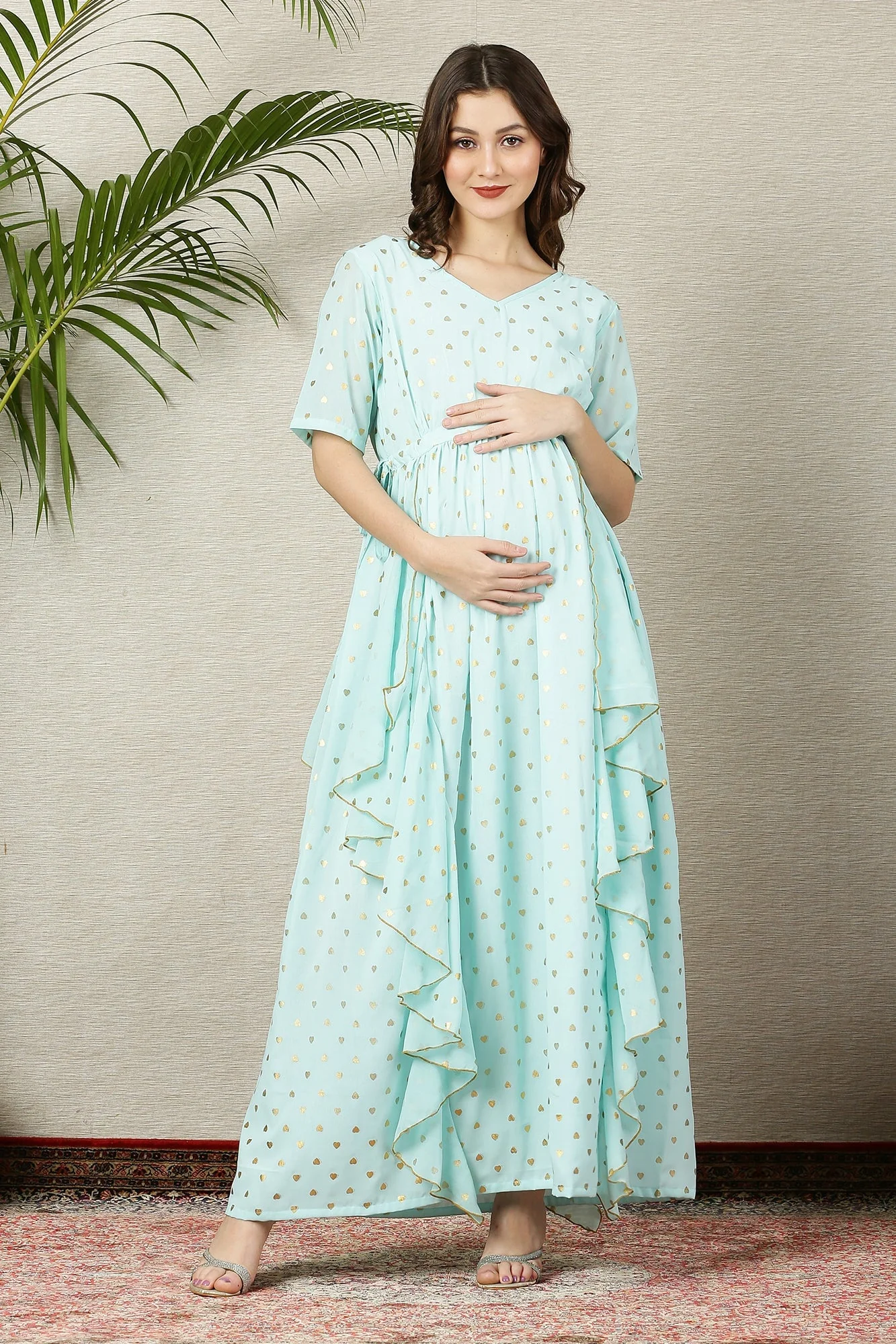 Mint Golden Heart Maternity Flow Dress - Chenance