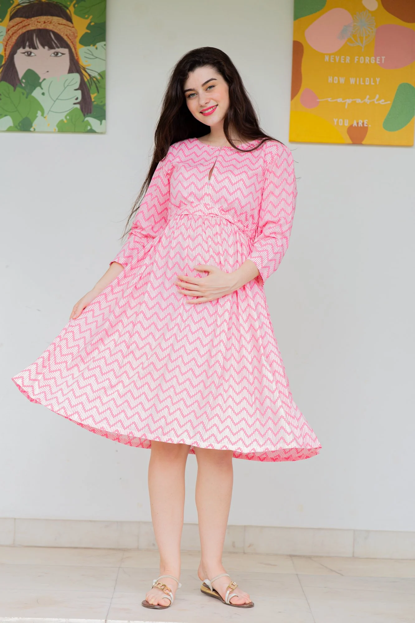 Pink Wave Maternity & Nursing Dress - Chenance