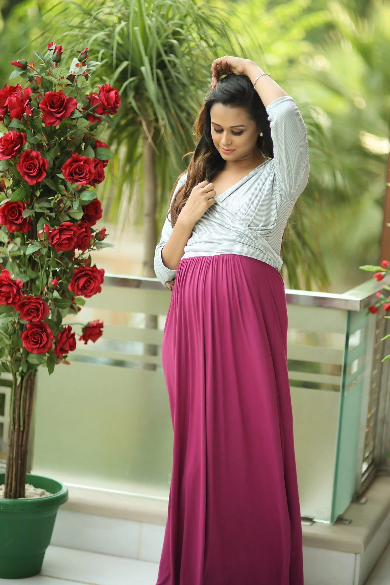 Blush Striped Maternity & Nursing Wrap Dress - Chenance