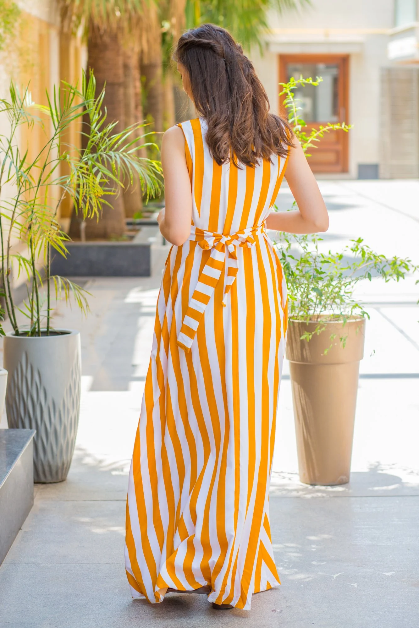 Mustard Striped Maternity & Nursing Dress - Chenance