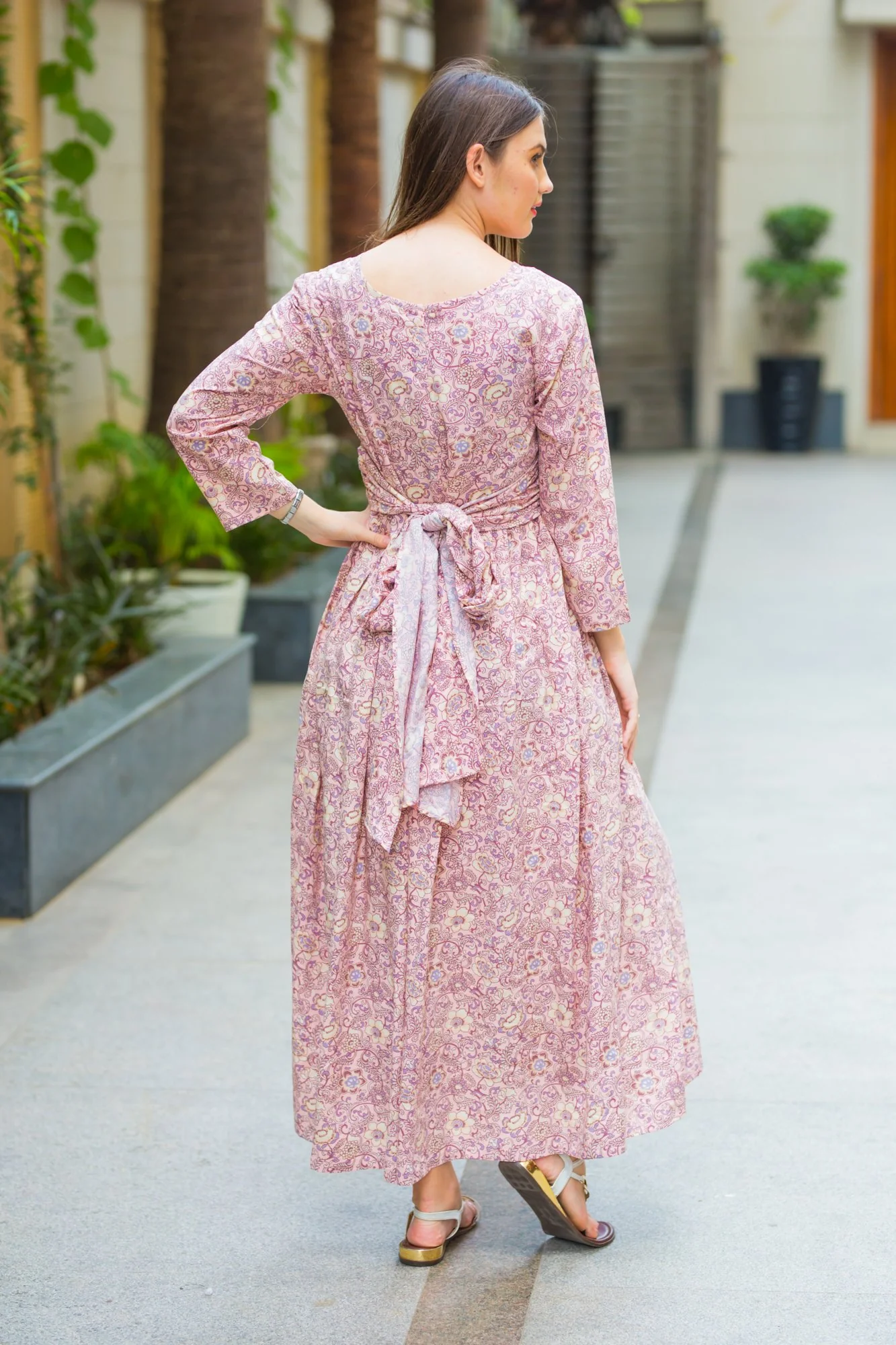 Pristine Pastel Floral Knot Maternity Midi Dress - Chenance