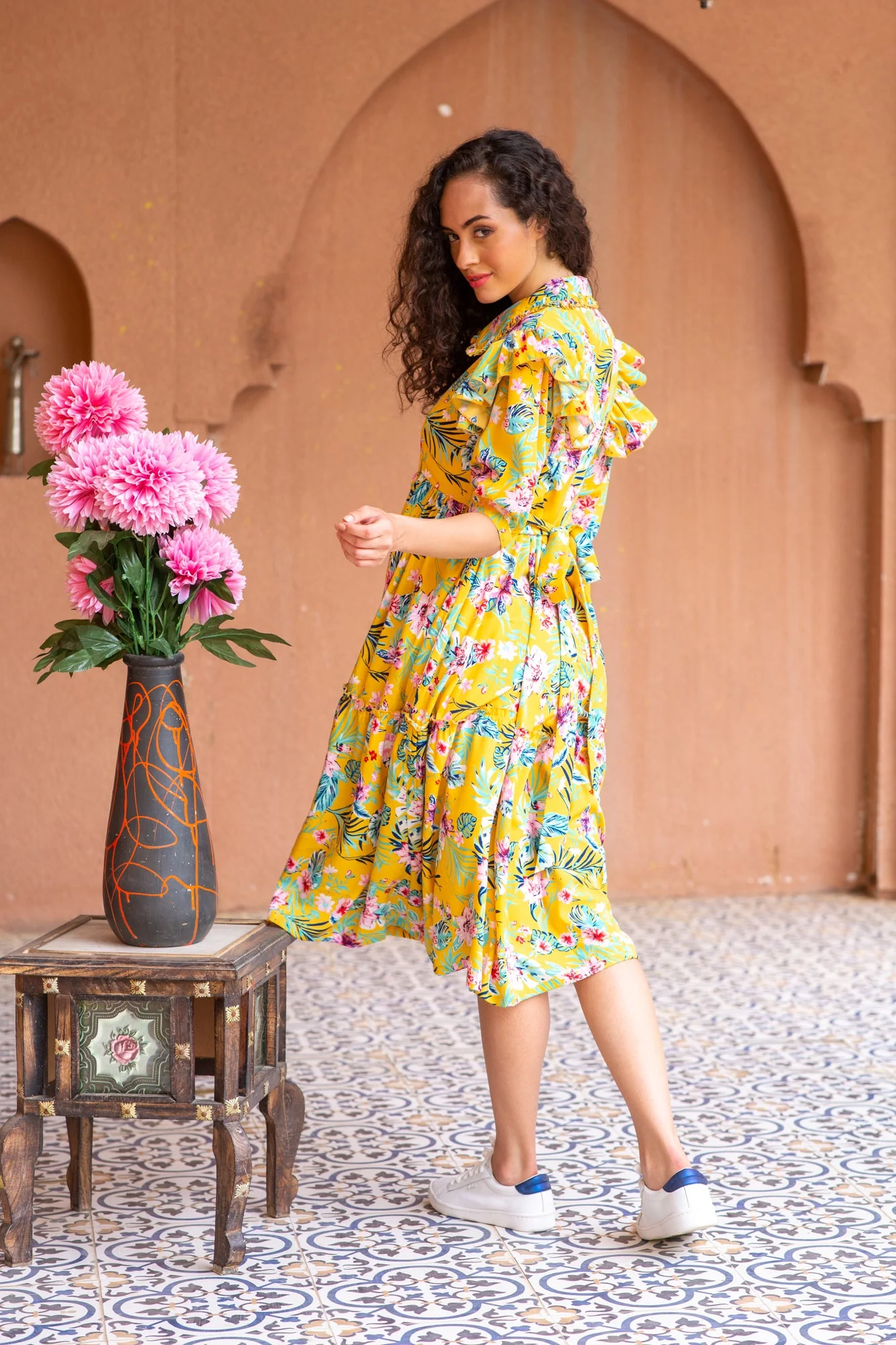 Miami Dancing Floral Maternity & Nursing Frill Dress - Chenance