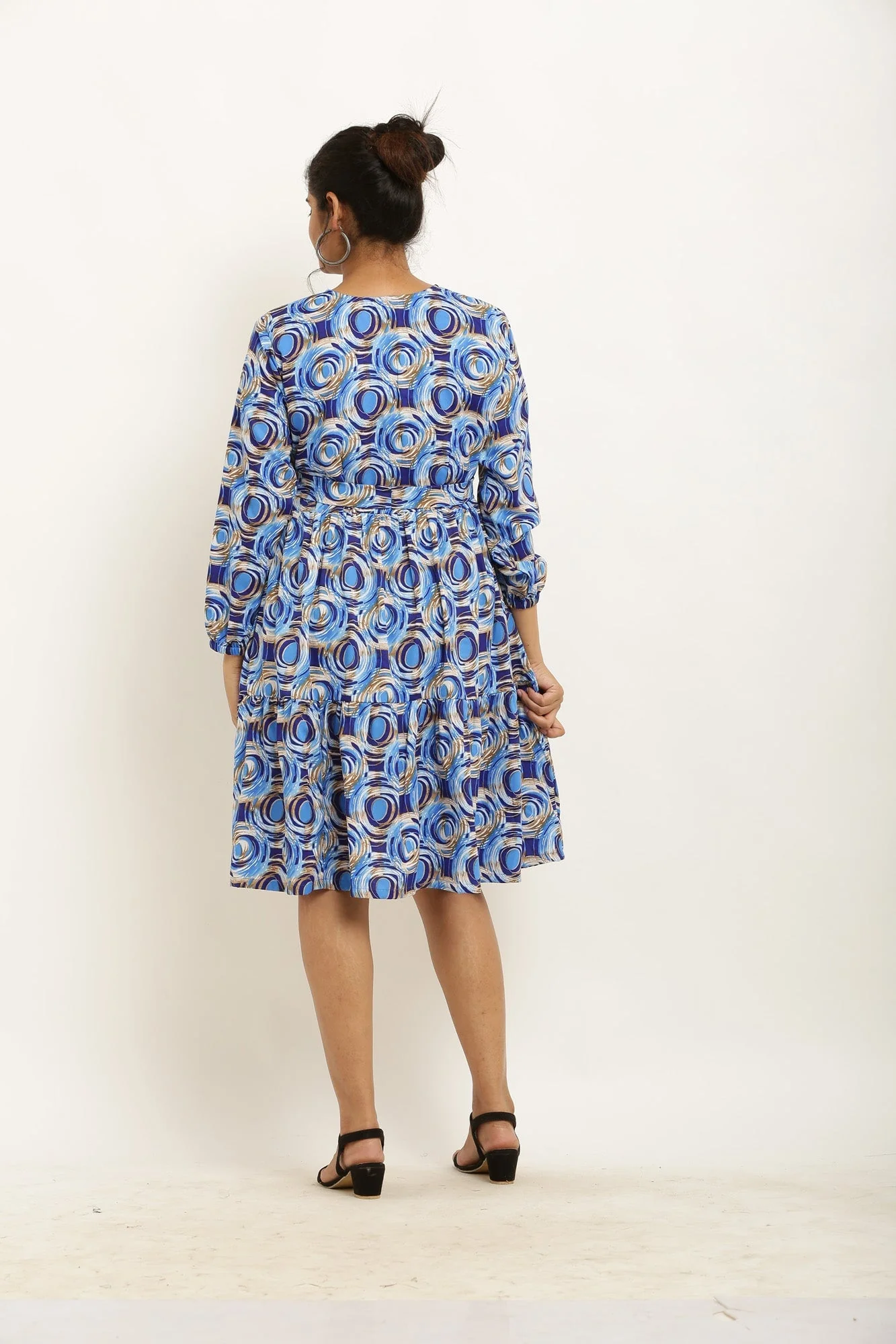 Jazzy Blue Monochrome Maternity & Nursing Layered Knee Dress - Chenance