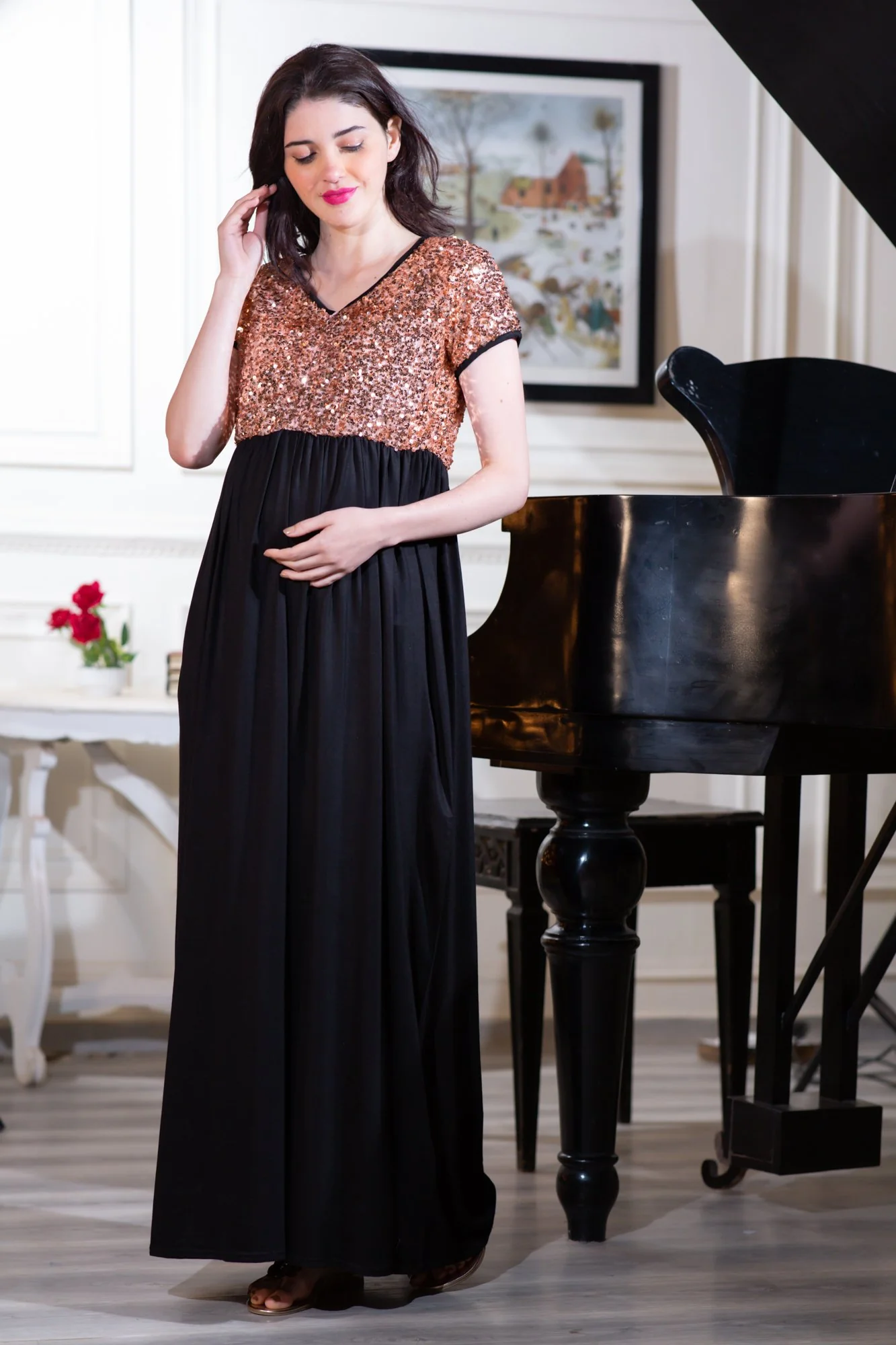 Luxe Gold Sequin Maternity Dress - Chenance