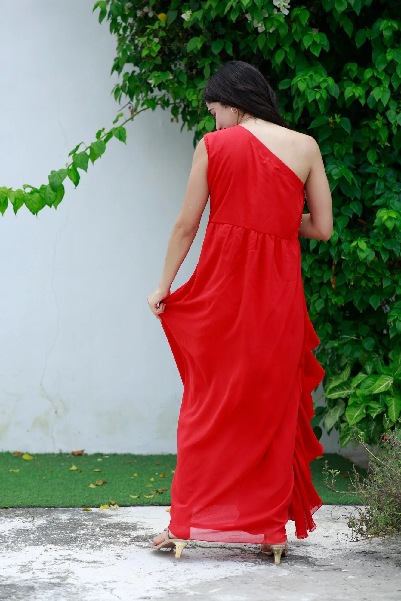Scarlet Red One Shoulder Maternity Flow Dress - Chenance