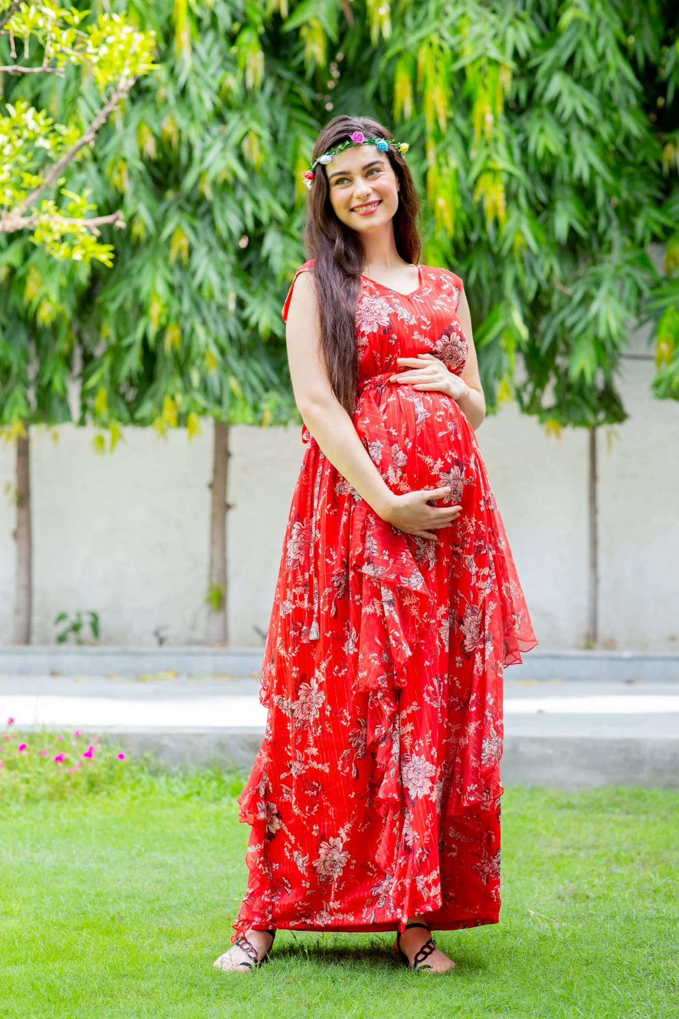 Luxe Tangerine Maternity Flow Dress - Chenance