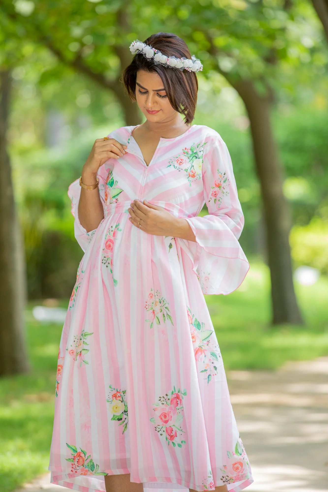 Rouge Striped Floral Maternity & Nursing Dress - Chenance