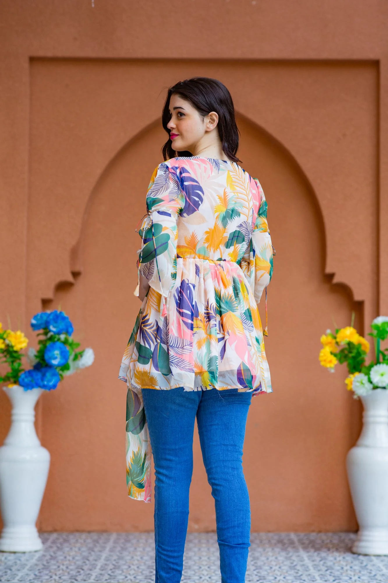 Offwhite Bloom Chiffon Gathered Maternity Top - Chenance