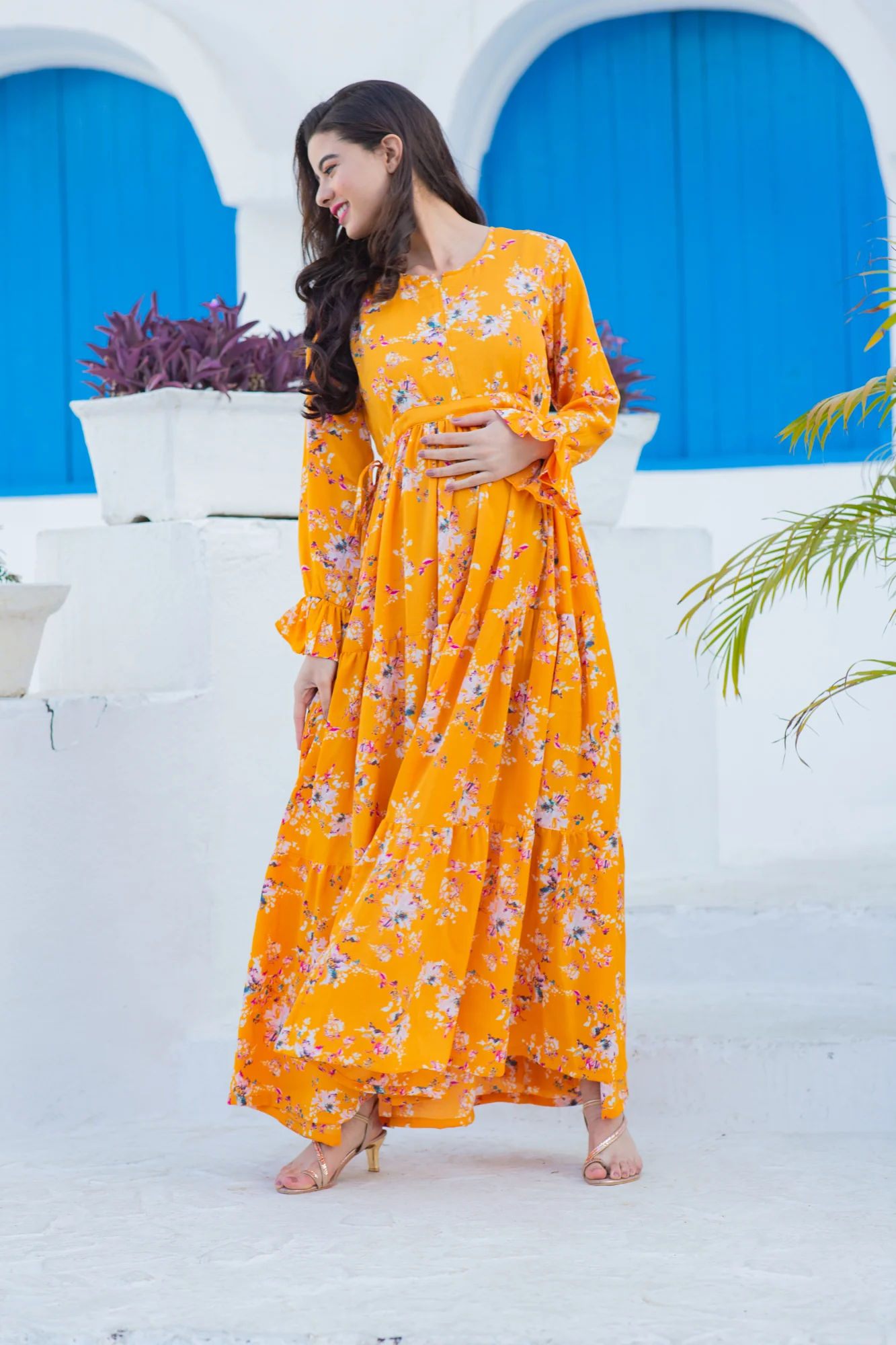Flowy Sunshine Floral Maternity & Nursing Layer Dress - Chenance