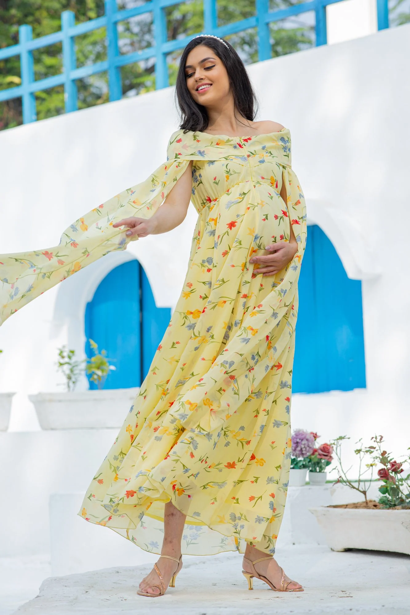 Luxe Pastel Yellow Flying Sleeves Maternity & Nursing Dress - Chenance