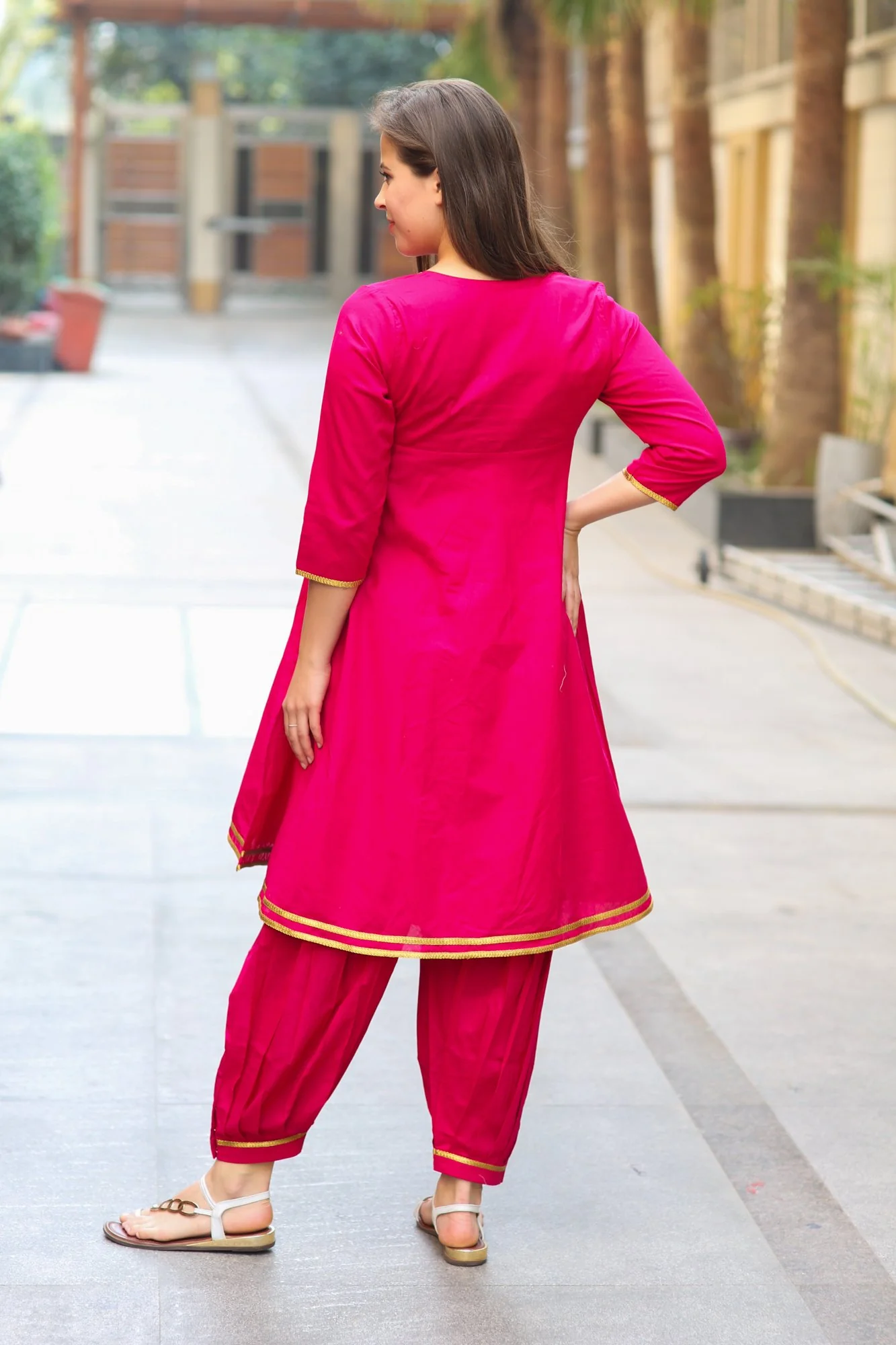 Premium Fuchsia Maternity & Nursing Kurta With Pleated Salwar (2 pc) - Chenance