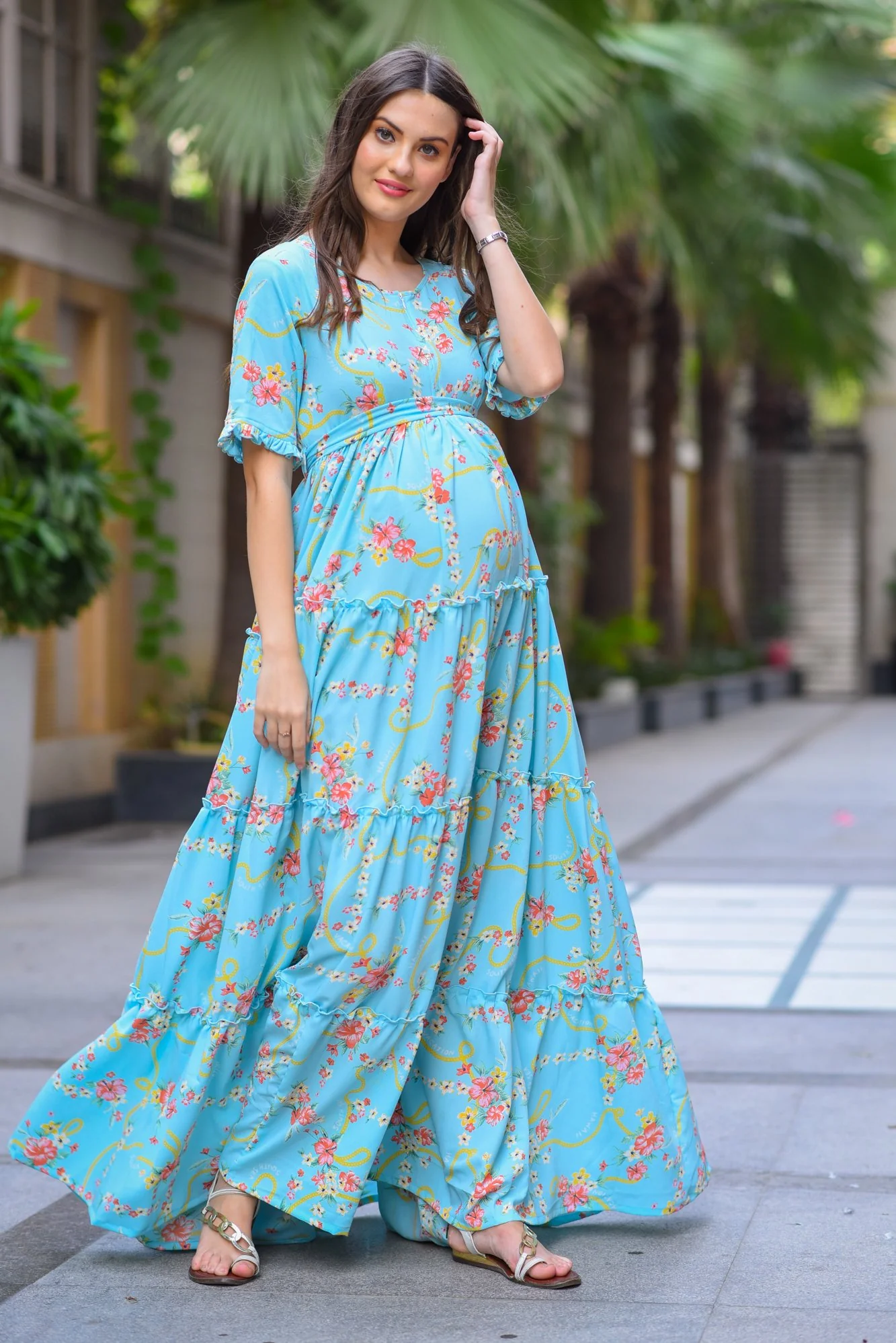 Hawaii Blue Frill Maternity & Nursing Dress - Chenance