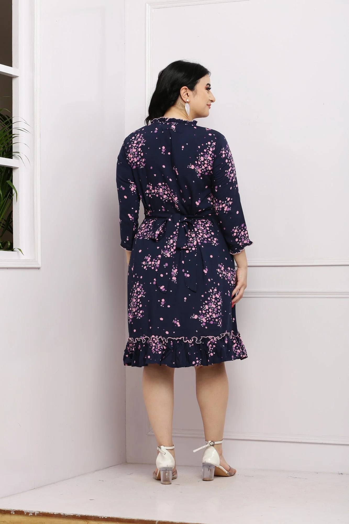 Charming Midnight Blossom Maternity & Nursing Frill Dress - Chenance