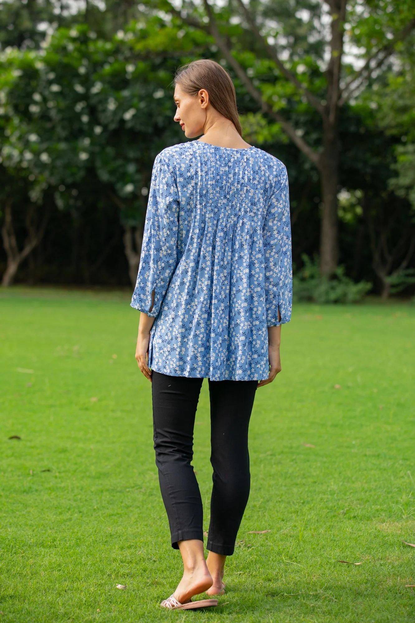 Pastel Blue Pintucks Maternity & Nursing Top - Chenance