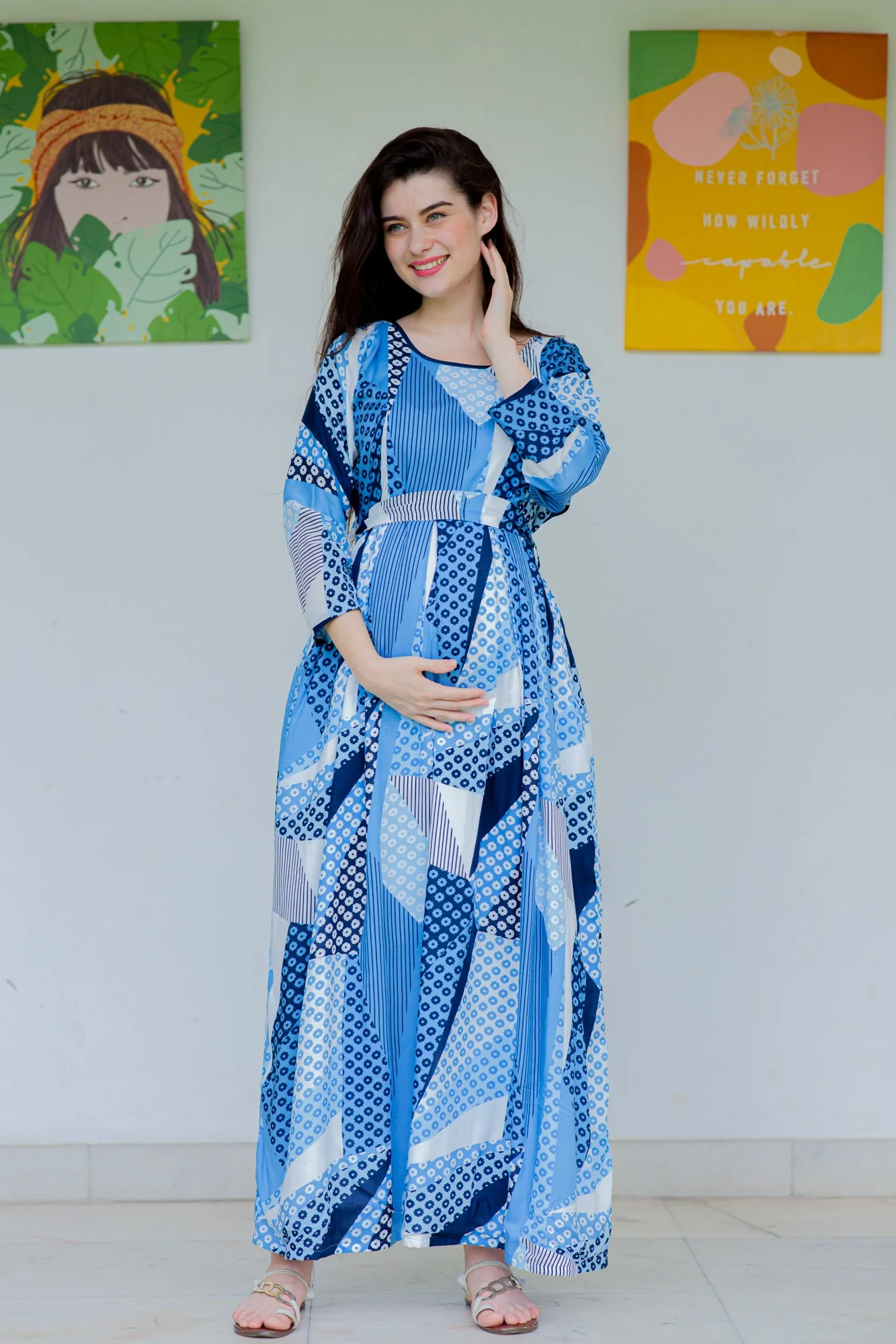 Royal Blue Concealed Zip Maternity & Nursing Maxi - Chenance