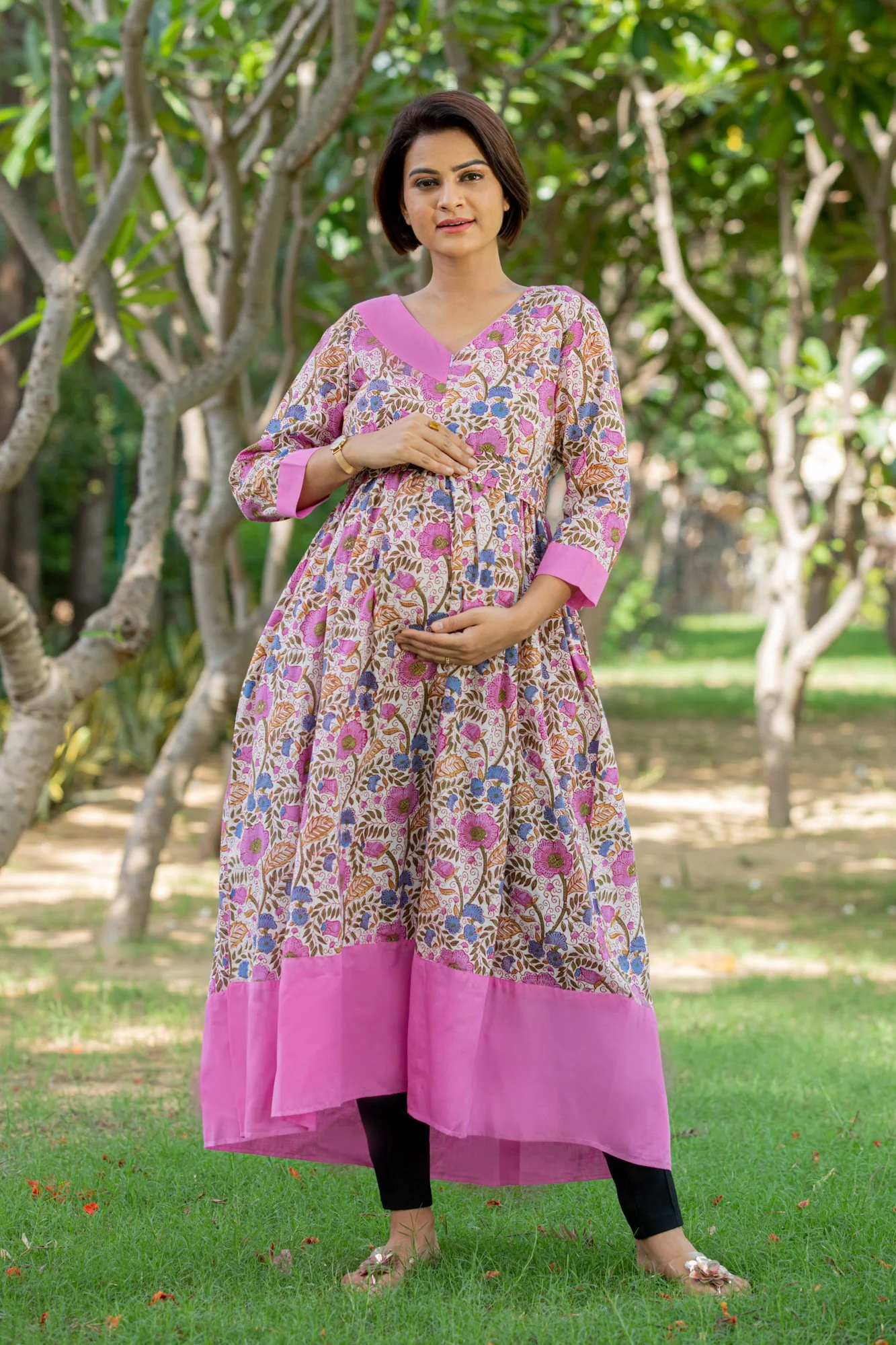 Pink Bloom Maternity & Nursing Kurta - Chenance