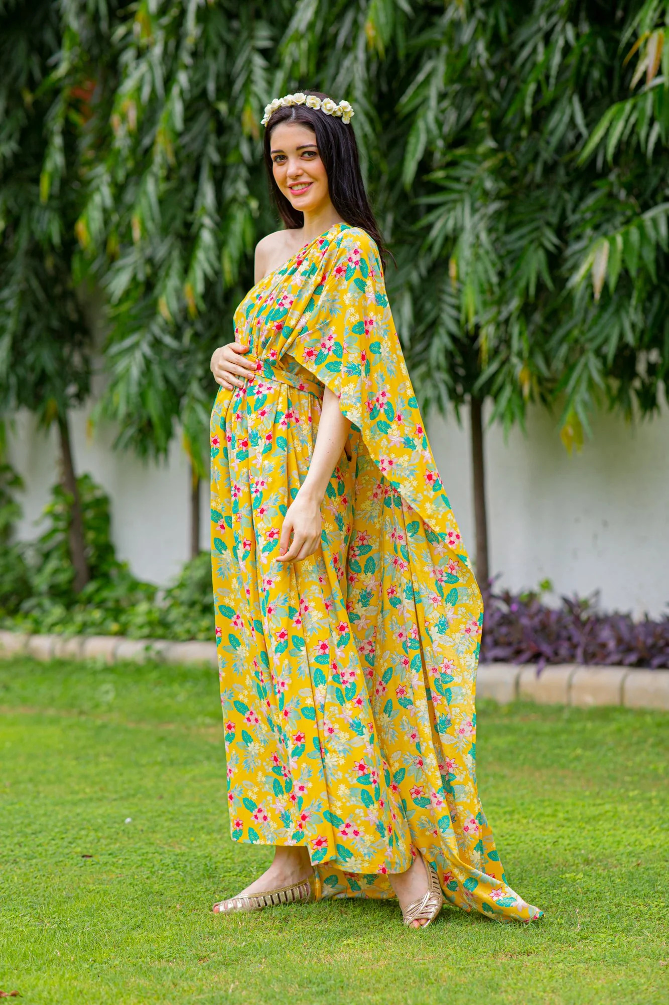 Luxe Cheery One Shoulder Floral Maternity Gown - Chenance