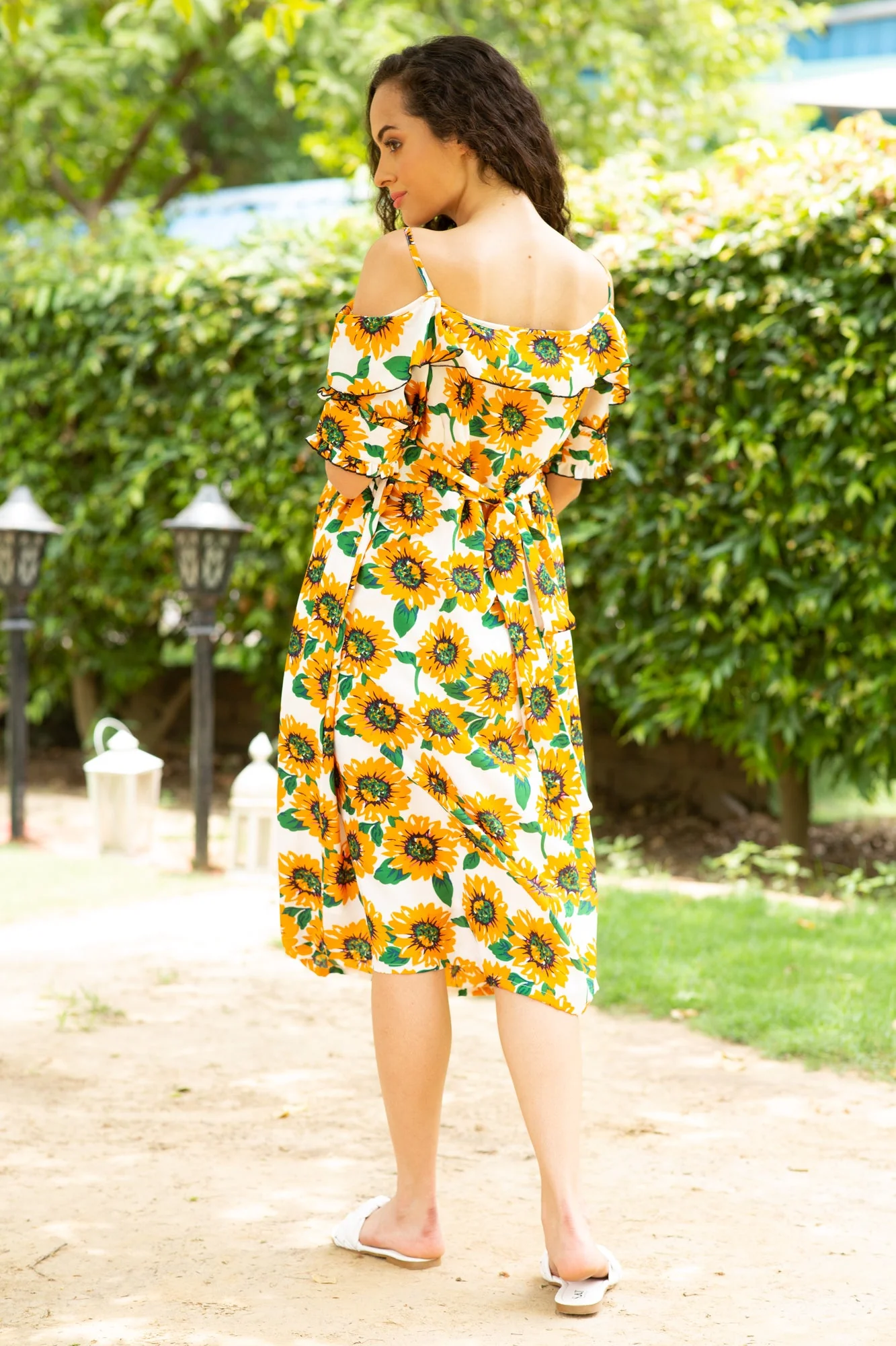 Merry Blossom Yellow Off Shoulder Front Zip Maternity & Nursing Dress - Chenance