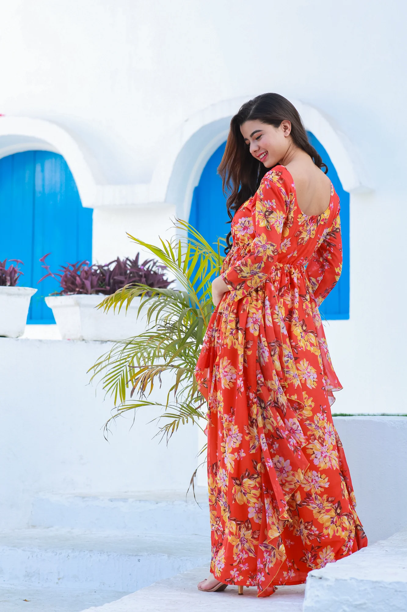 Luxe Crimson Bloom Maternity & Nursing Flow Dress - Chenance