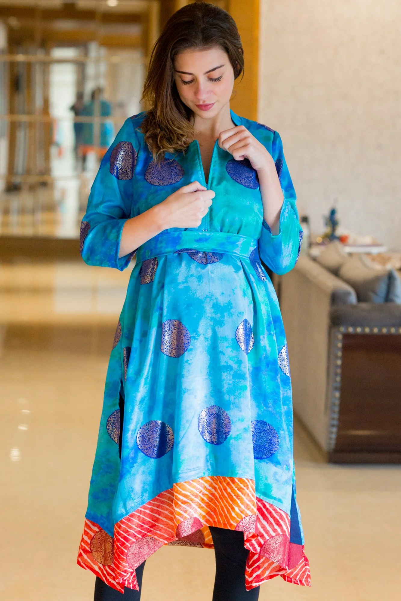 Mystical Silk Front Zip Nursing Kurta - Chenance