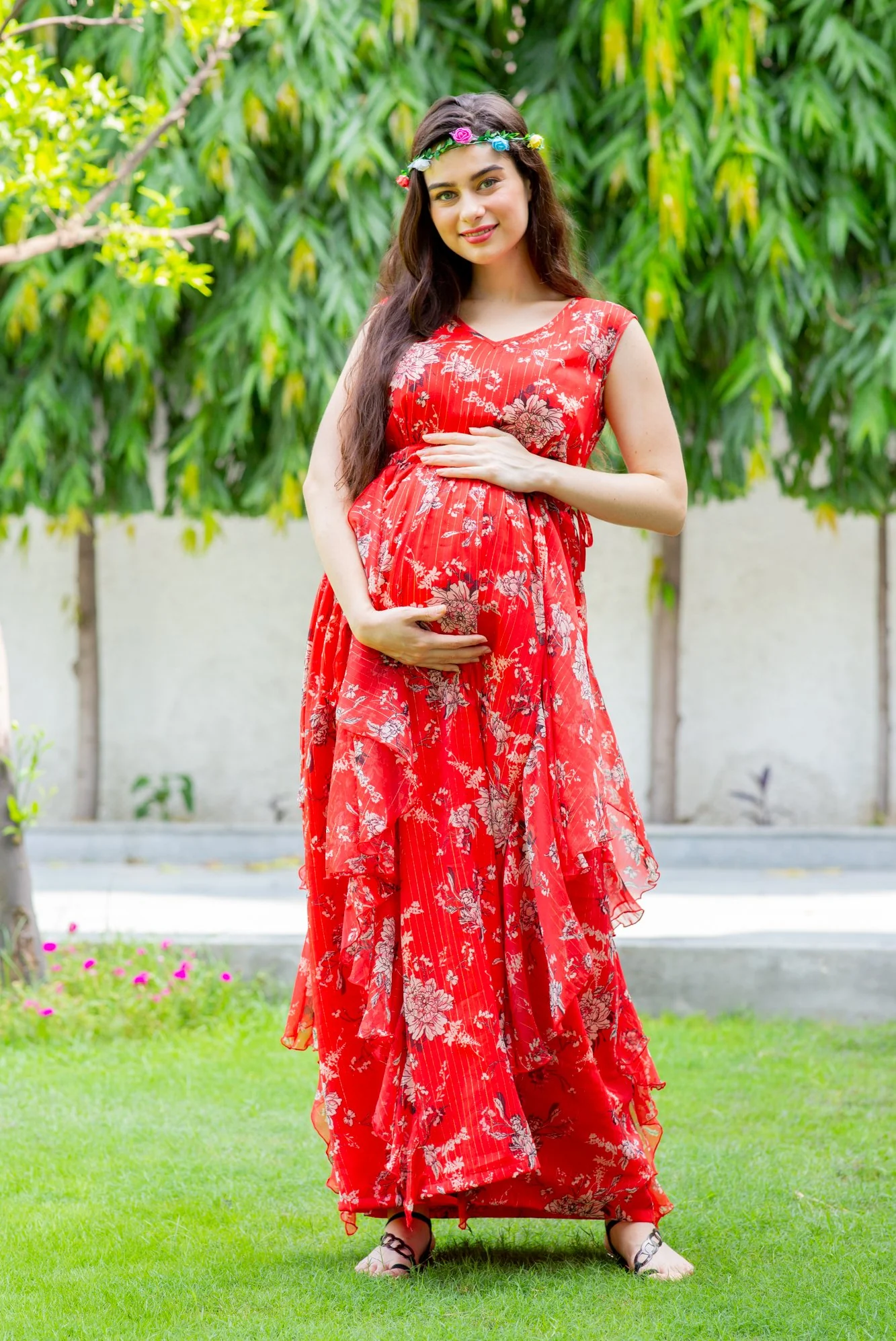 Luxe Tangerine Maternity Flow Dress - Chenance