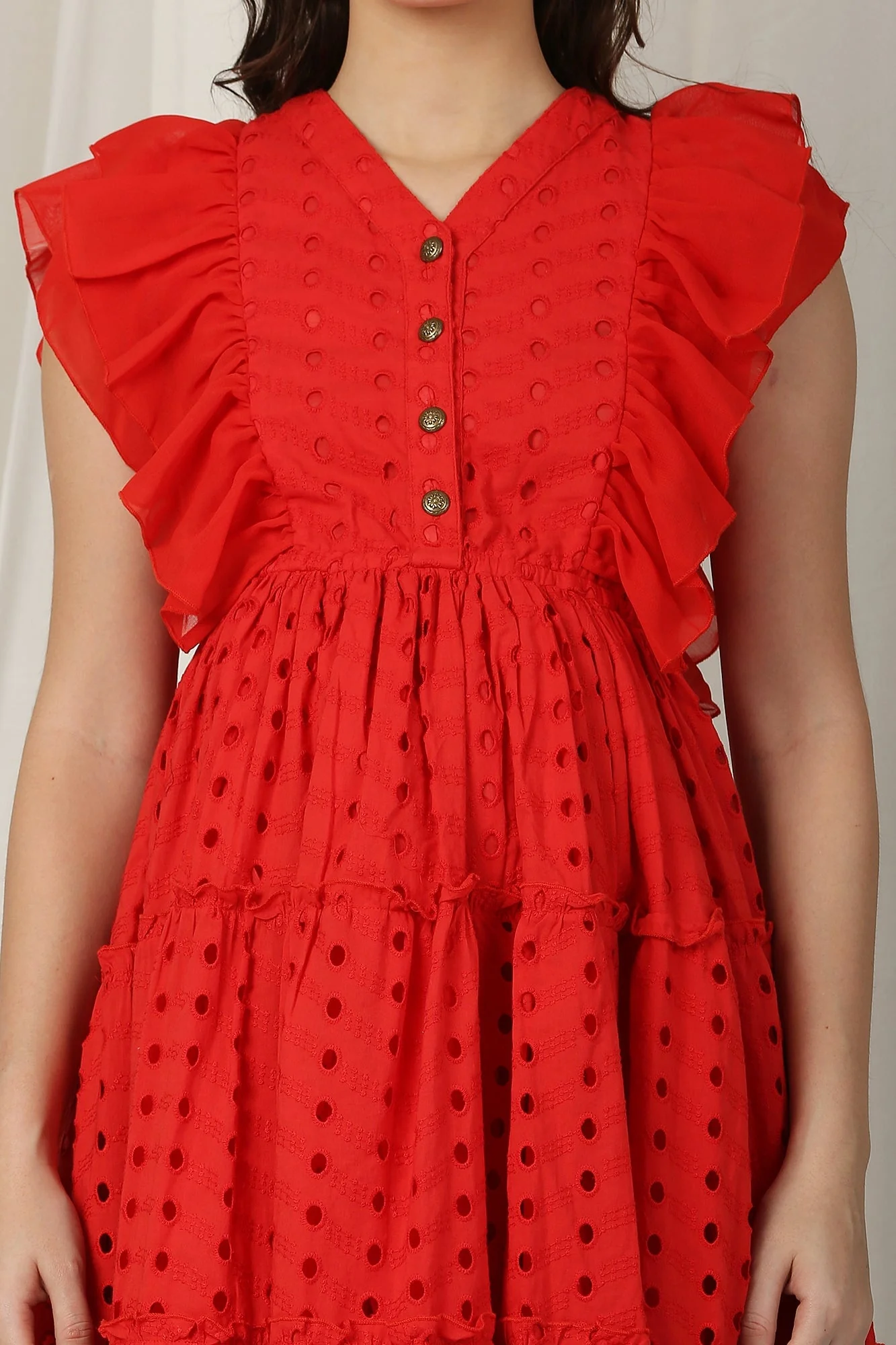 Retro Candy Red Maternity & Nursing Flowy Dress (100% Cotton) - Chenance