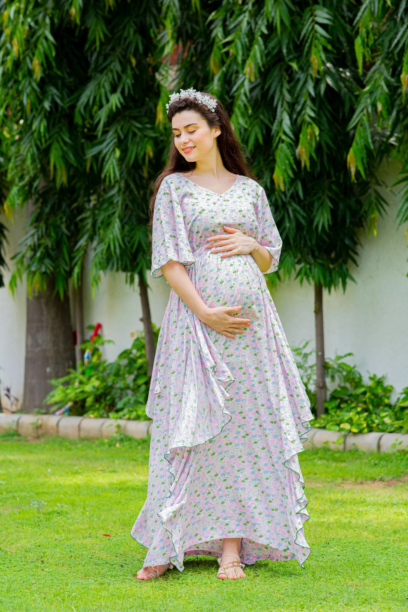 Soothing Pastel Floral Maternity Flow Dress - Chenance