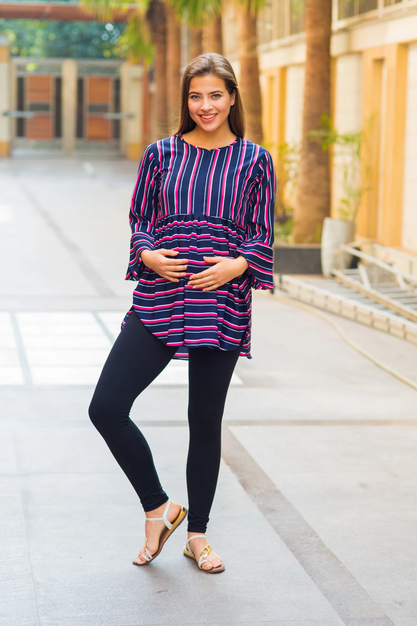 Nautical Striped Gathered Nursing Top - Chenance