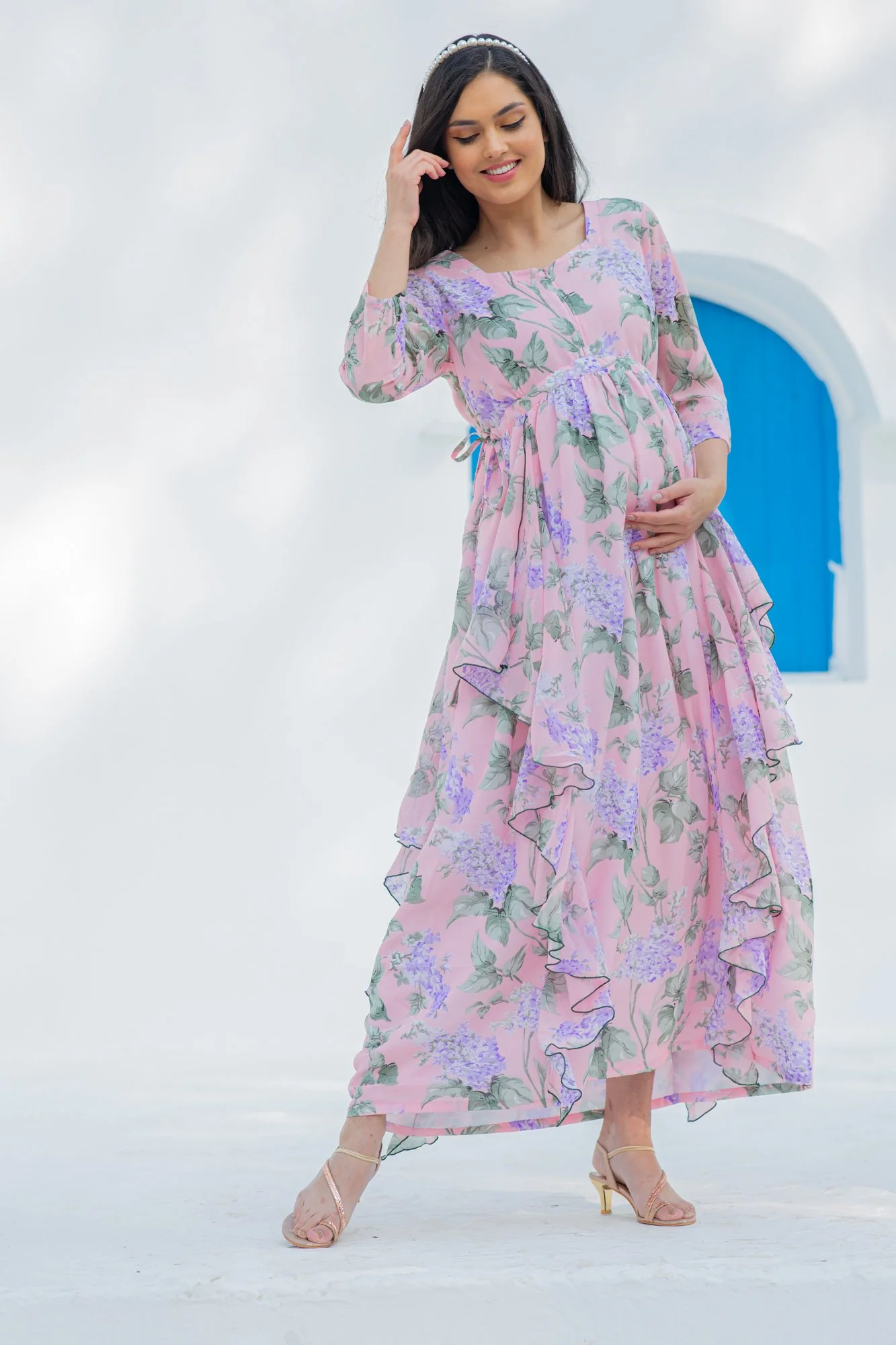 Serene Blossom Maternity & Nursing Flow Dress - Chenance