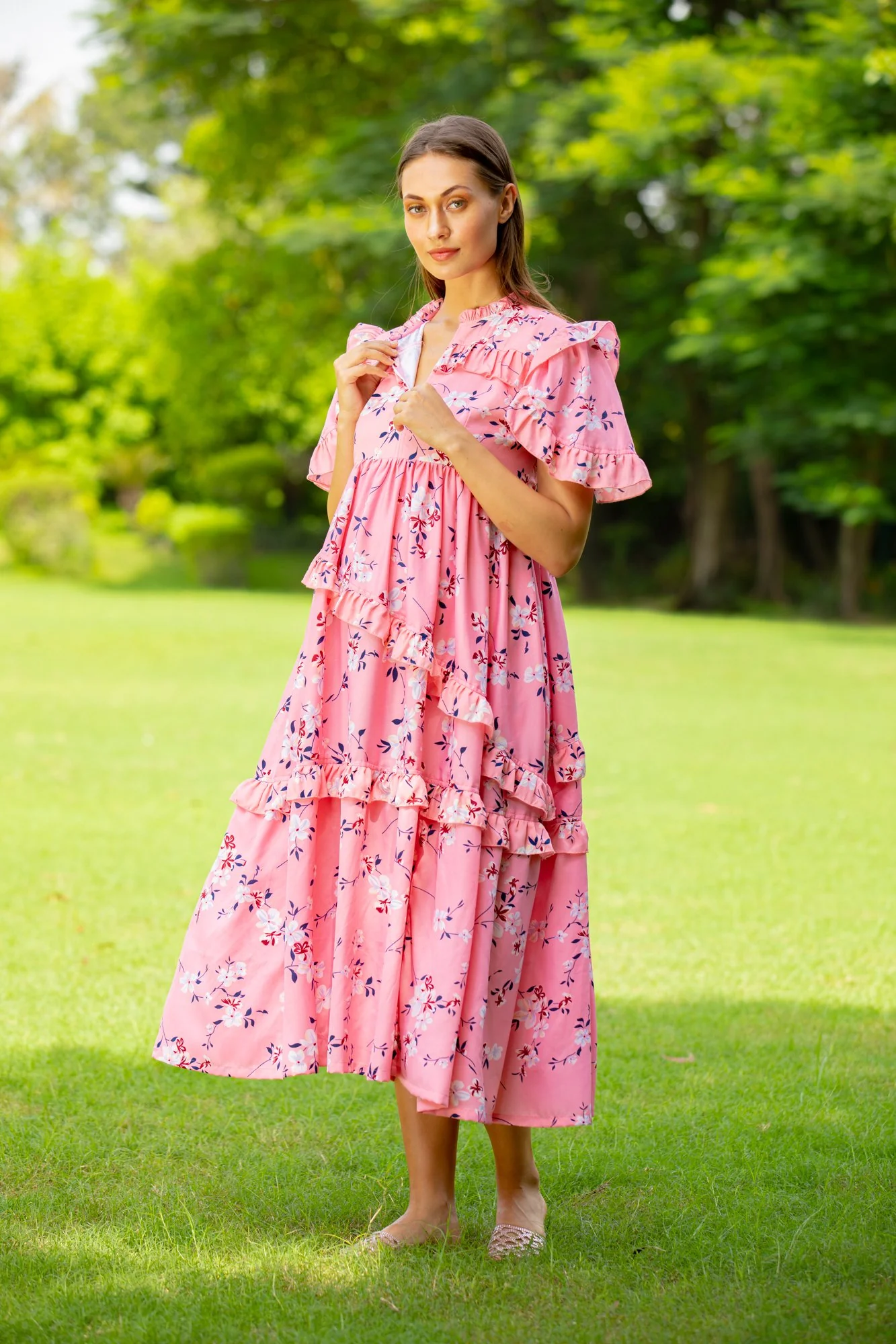 Bubblegum Blossom Maternity & Nursing Frill Dress - Chenance