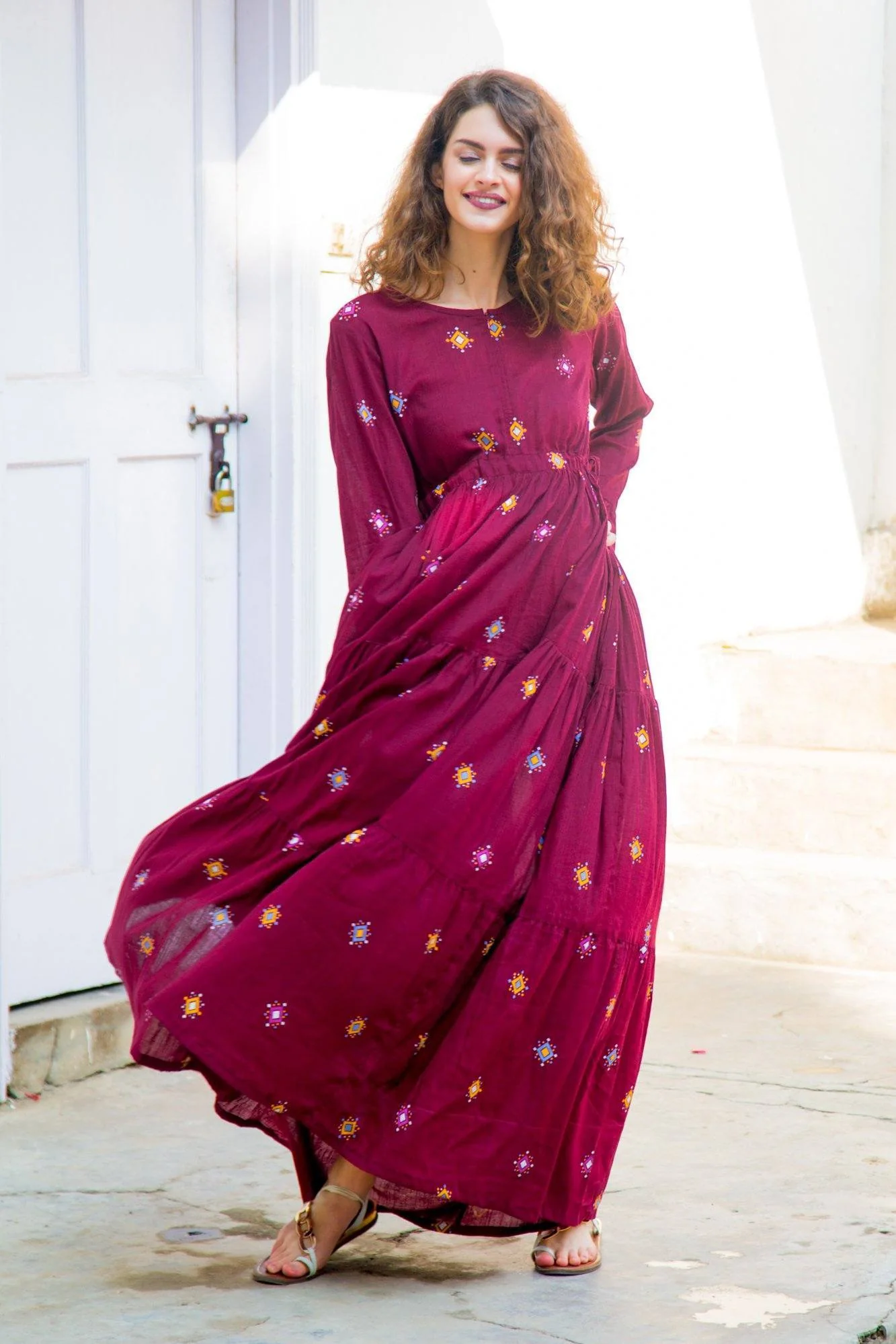 Crimson Layered Maternity & Nursing Dress - Chenance