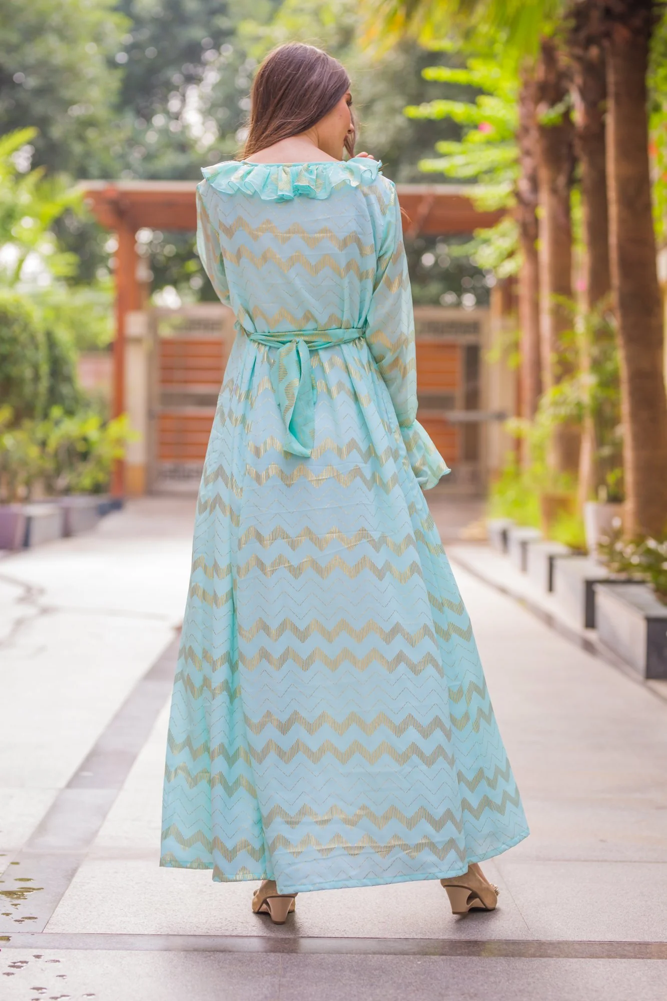 Pastel Blue Embellished Maternity & Nursing Dress - Chenance
