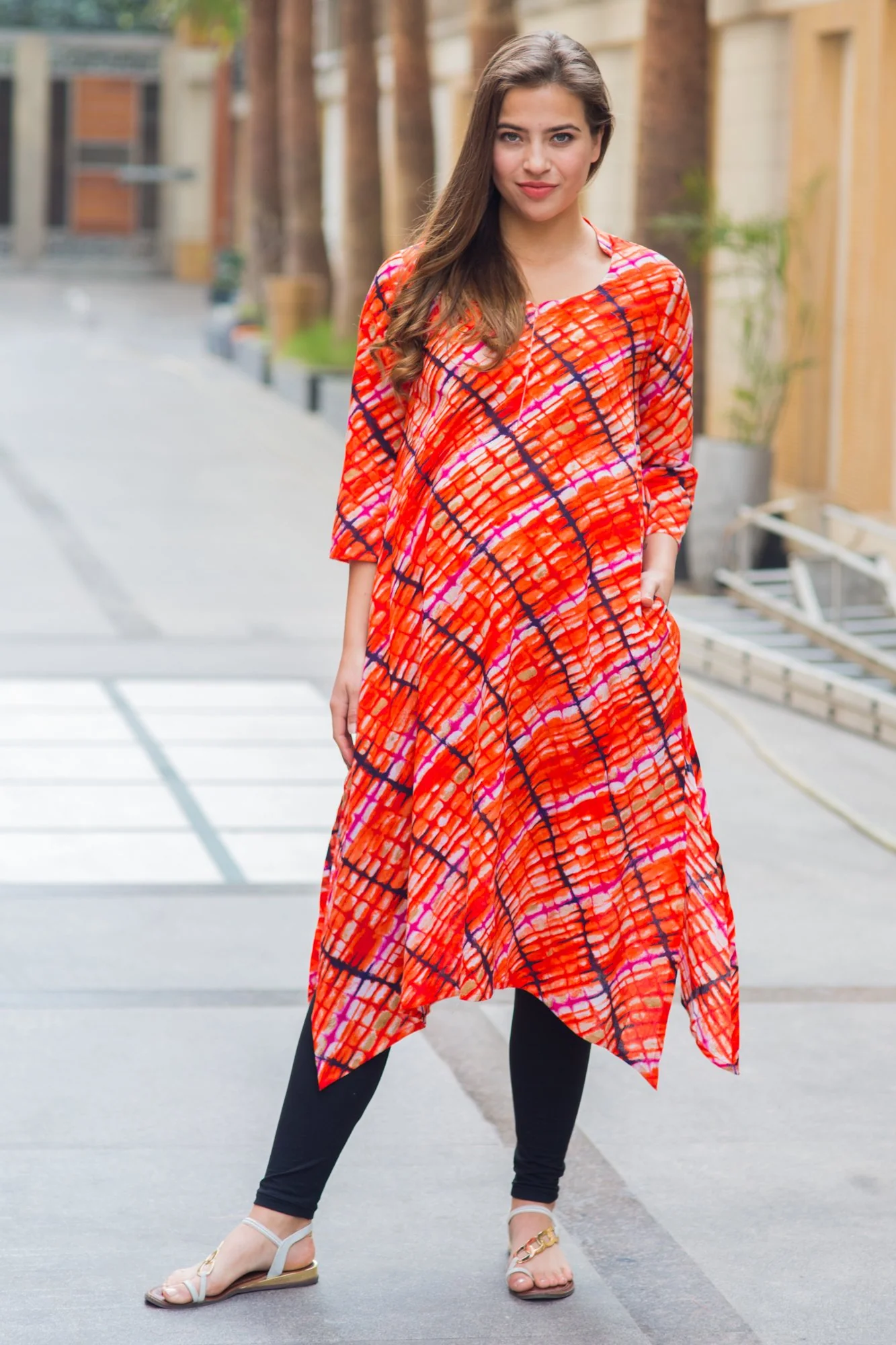 Abstract Saffron Cotton Maternity & Nursing Kurta - Chenance