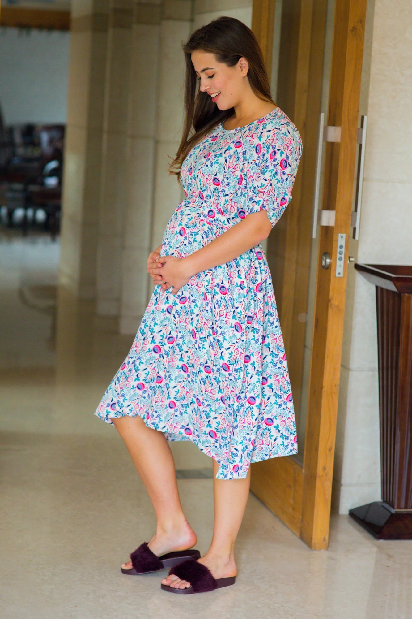 Set of 2 - Cute Candy Shoulder Snap Delivery Gown + Matching Baby Swaddle - Chenance