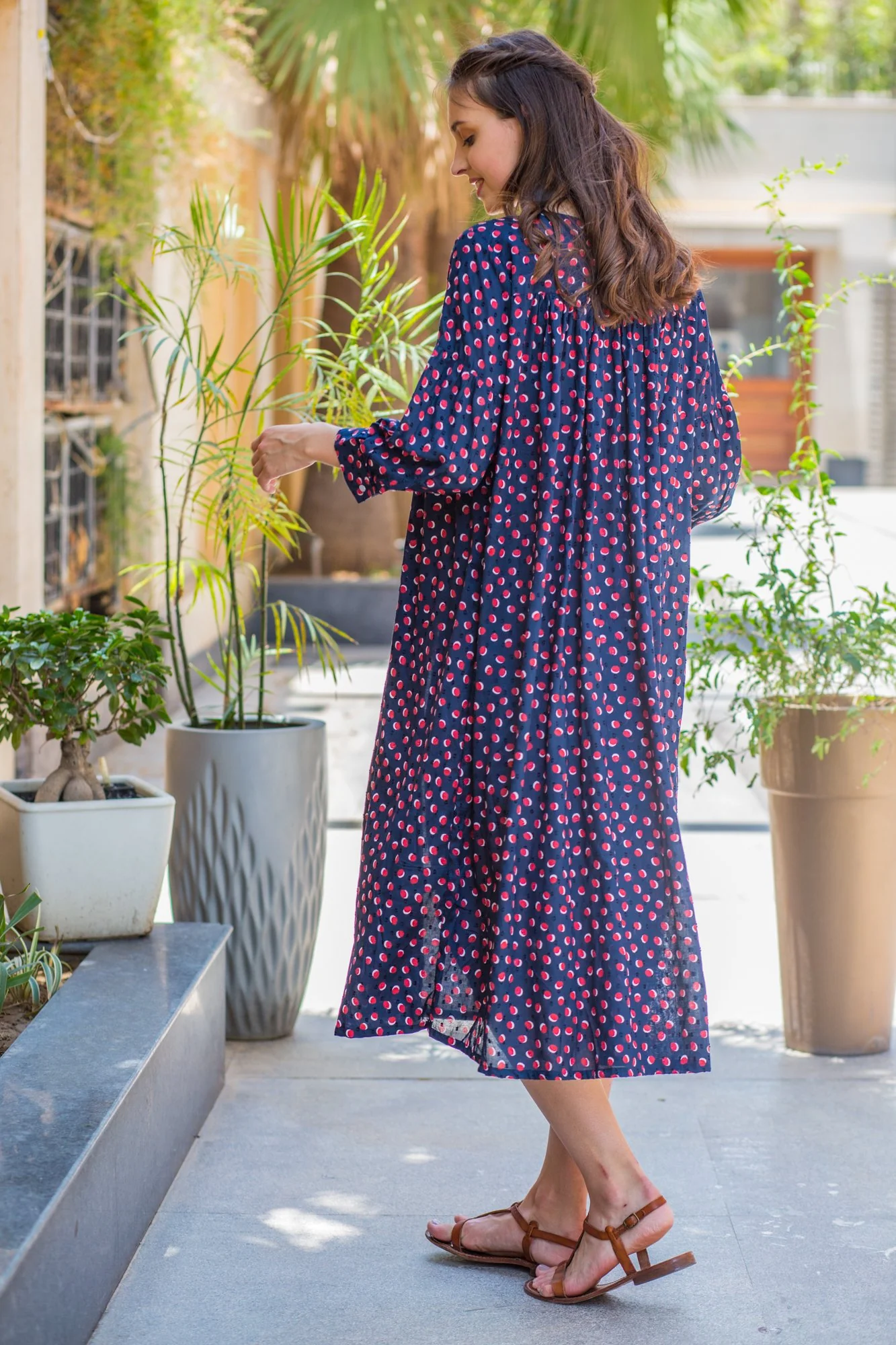 Bubbly Red Polka Gathered Maternity Dress - Chenance