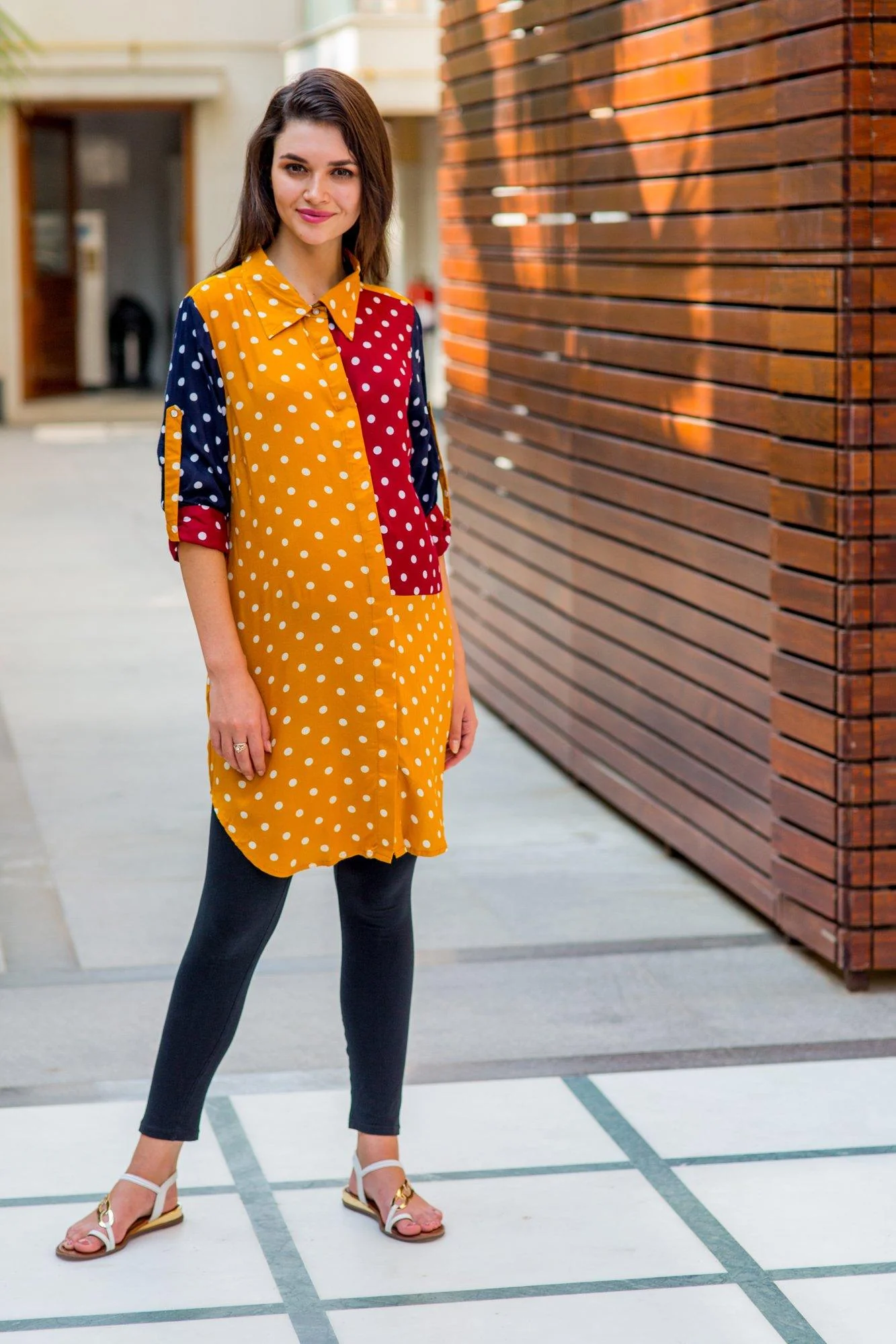 Multi Polka Versatile Nursing Shirt Dress - Chenance