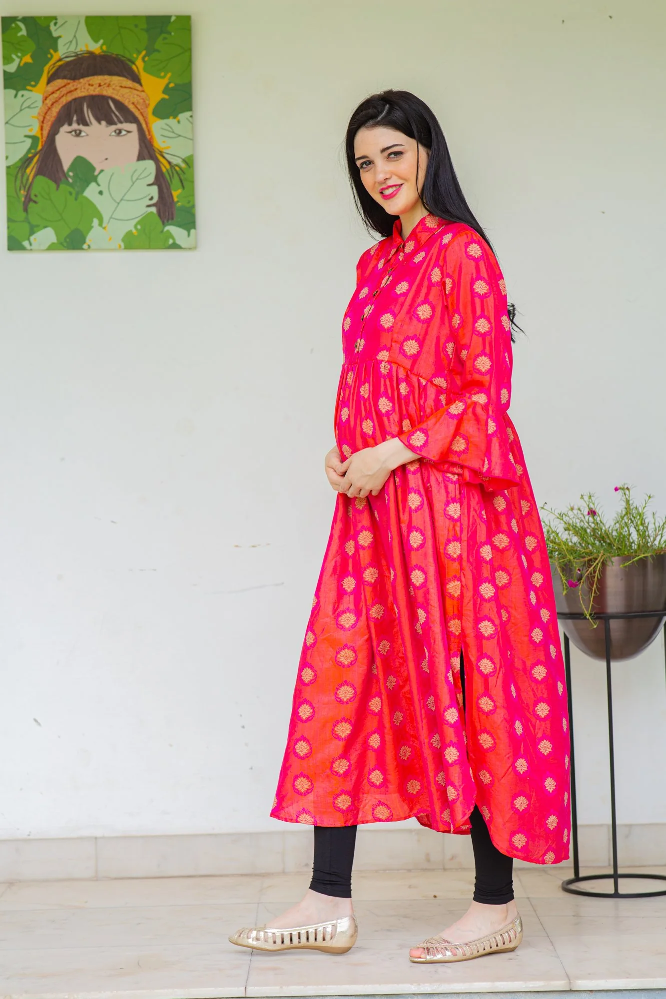 Red Luxe Maternity and Nursing Kurta Dress - Chenance