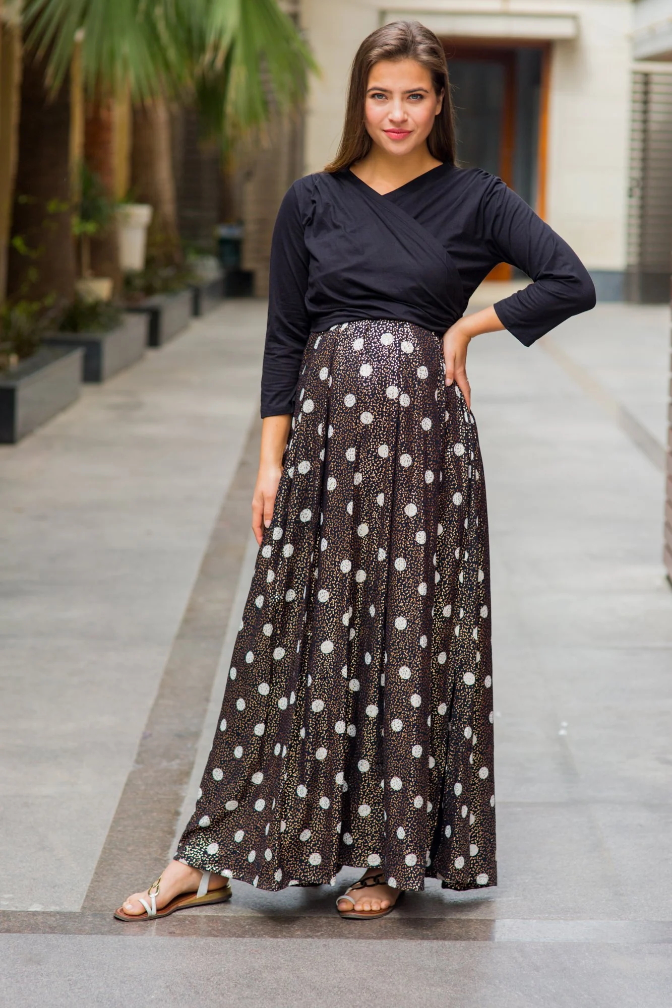 Luxe Gold Sprinkle Maternity & Nursing Wrap Dress - Chenance